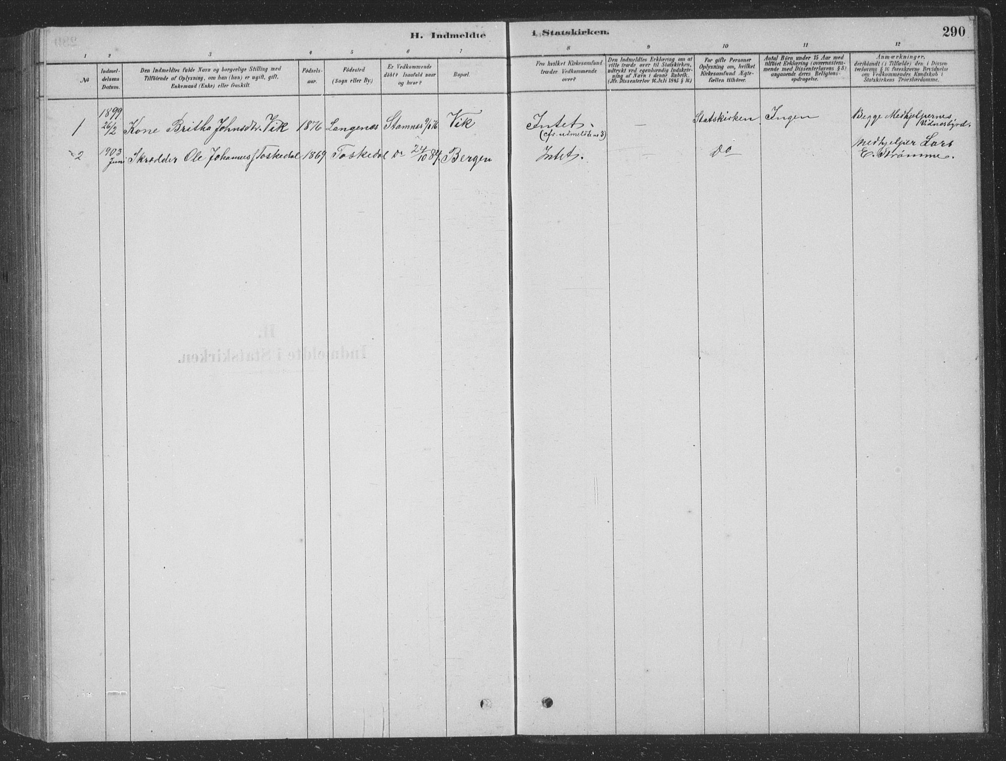 Vaksdal Sokneprestembete, SAB/A-78901/H/Hab: Parish register (copy) no. D 1, 1878-1939, p. 290