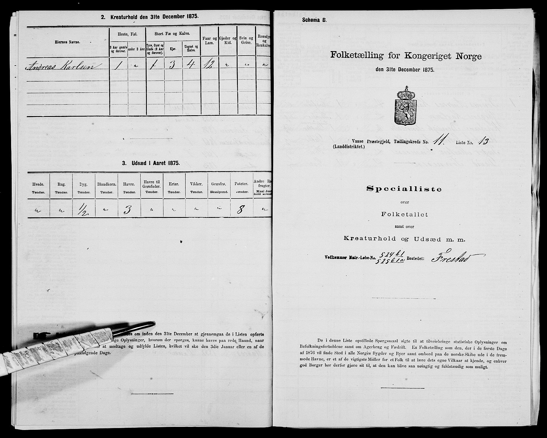 SAK, 1875 census for 1041L Vanse/Vanse og Farsund, 1875, p. 2010