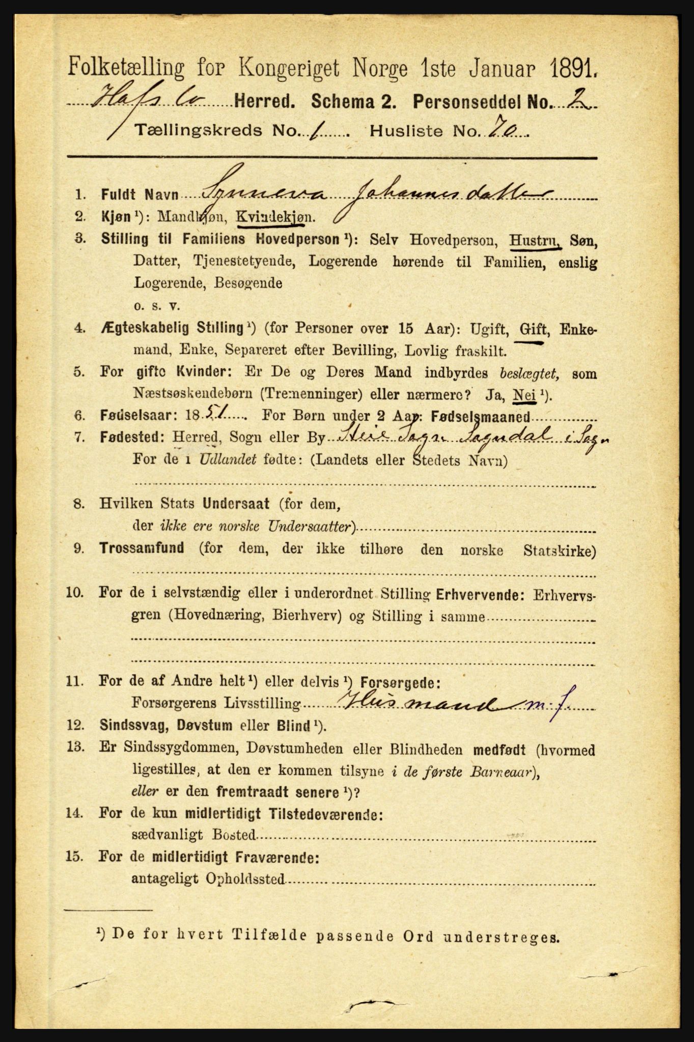 RA, 1891 census for 1425 Hafslo, 1891, p. 472