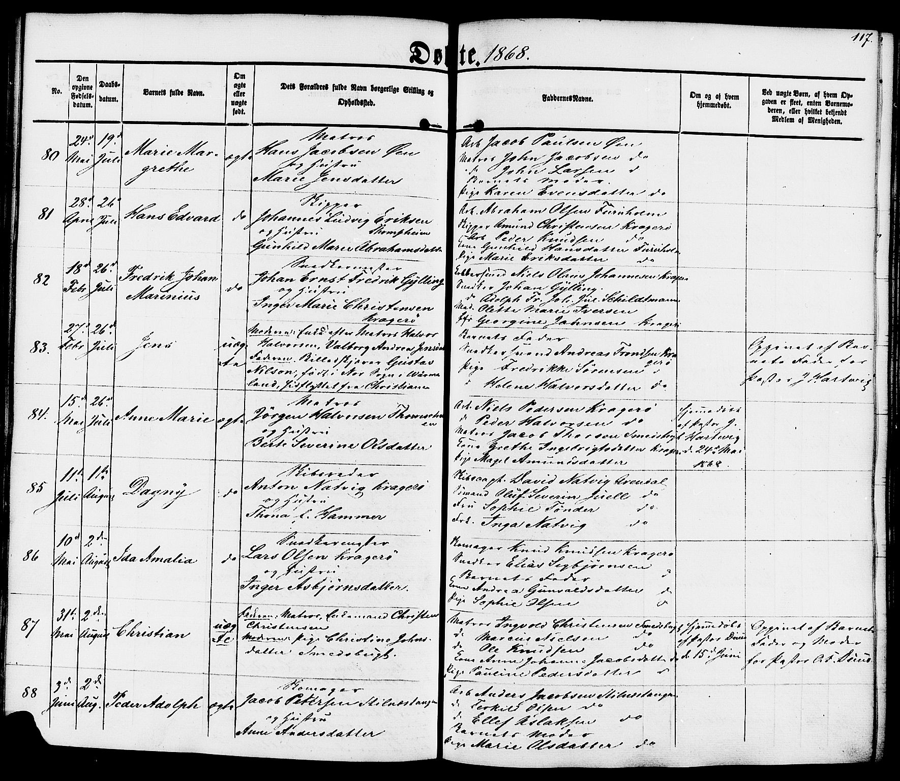Kragerø kirkebøker, SAKO/A-278/F/Fa/L0007: Parish register (official) no. 7, 1861-1875, p. 117