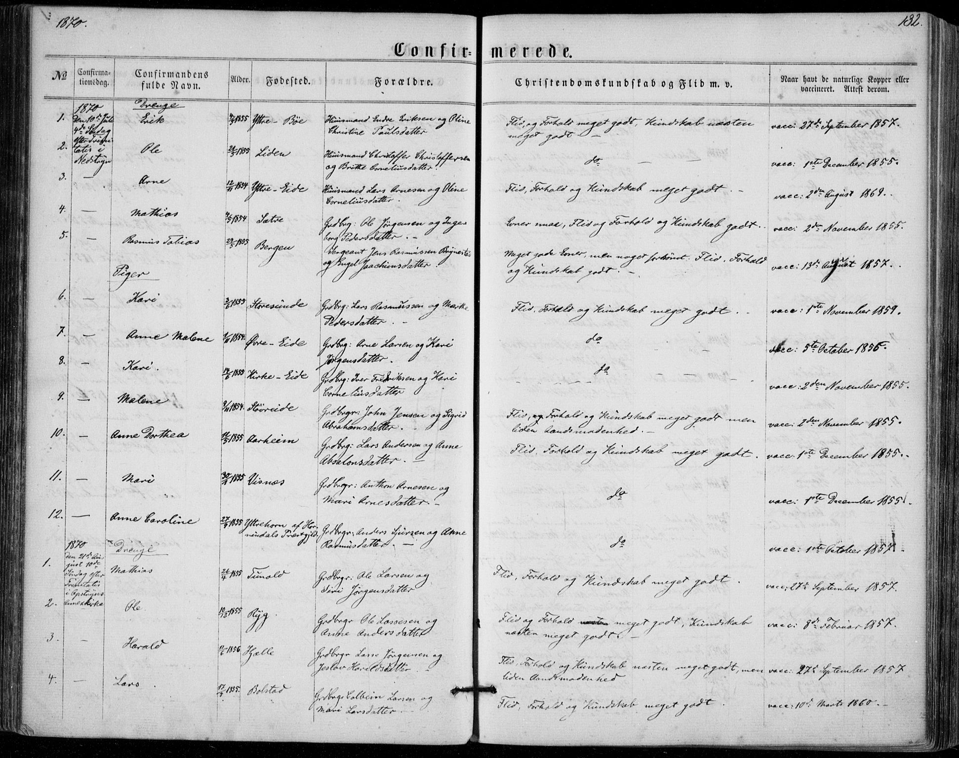 Stryn Sokneprestembete, SAB/A-82501: Parish register (official) no. A 3, 1862-1877, p. 132