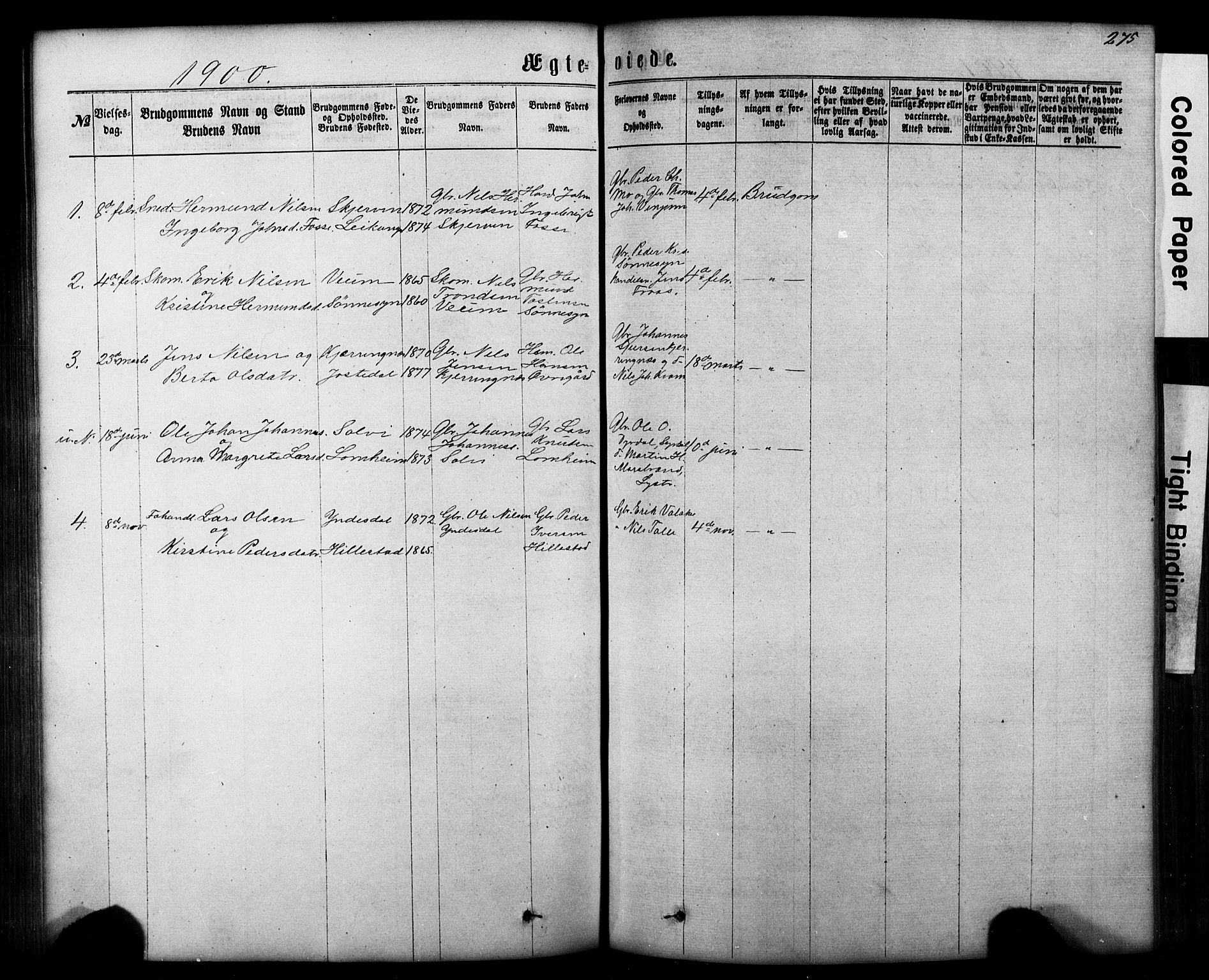 Hafslo sokneprestembete, SAB/A-80301/H/Hab/Haba/L0001: Parish register (copy) no. A 1, 1866-1908, p. 275