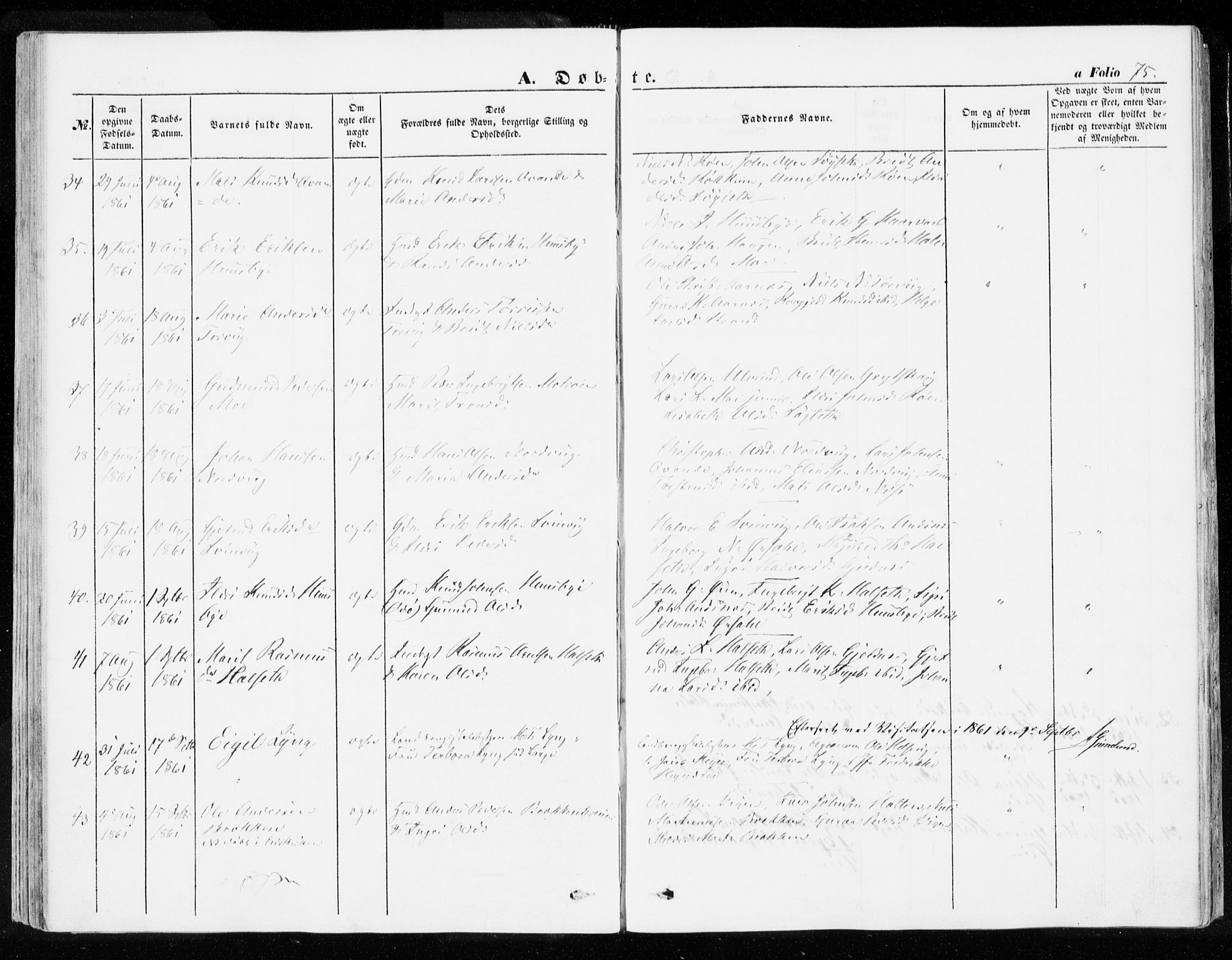 Ministerialprotokoller, klokkerbøker og fødselsregistre - Møre og Romsdal, AV/SAT-A-1454/592/L1026: Parish register (official) no. 592A04, 1849-1867, p. 75