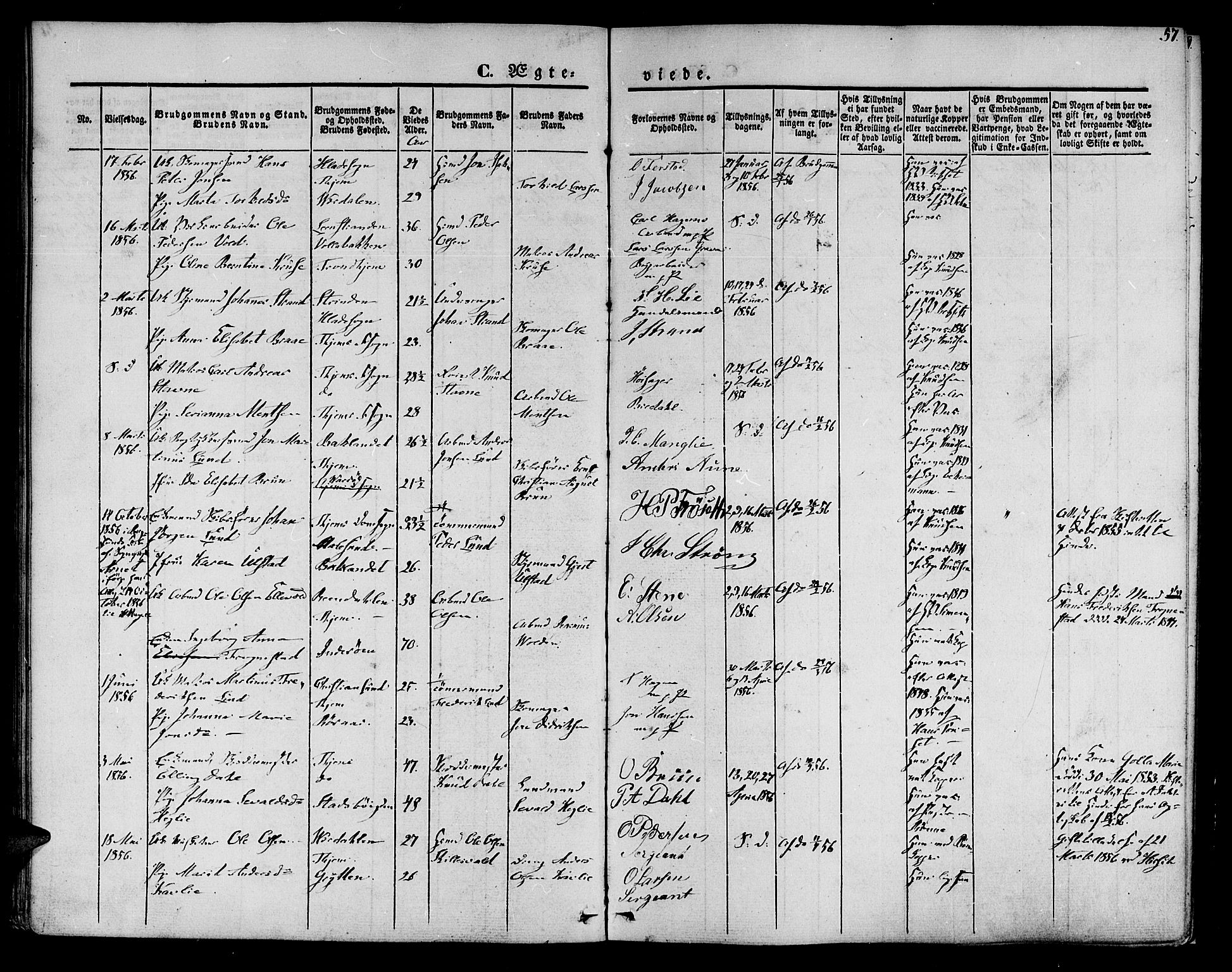Ministerialprotokoller, klokkerbøker og fødselsregistre - Sør-Trøndelag, SAT/A-1456/602/L0111: Parish register (official) no. 602A09, 1844-1867, p. 57