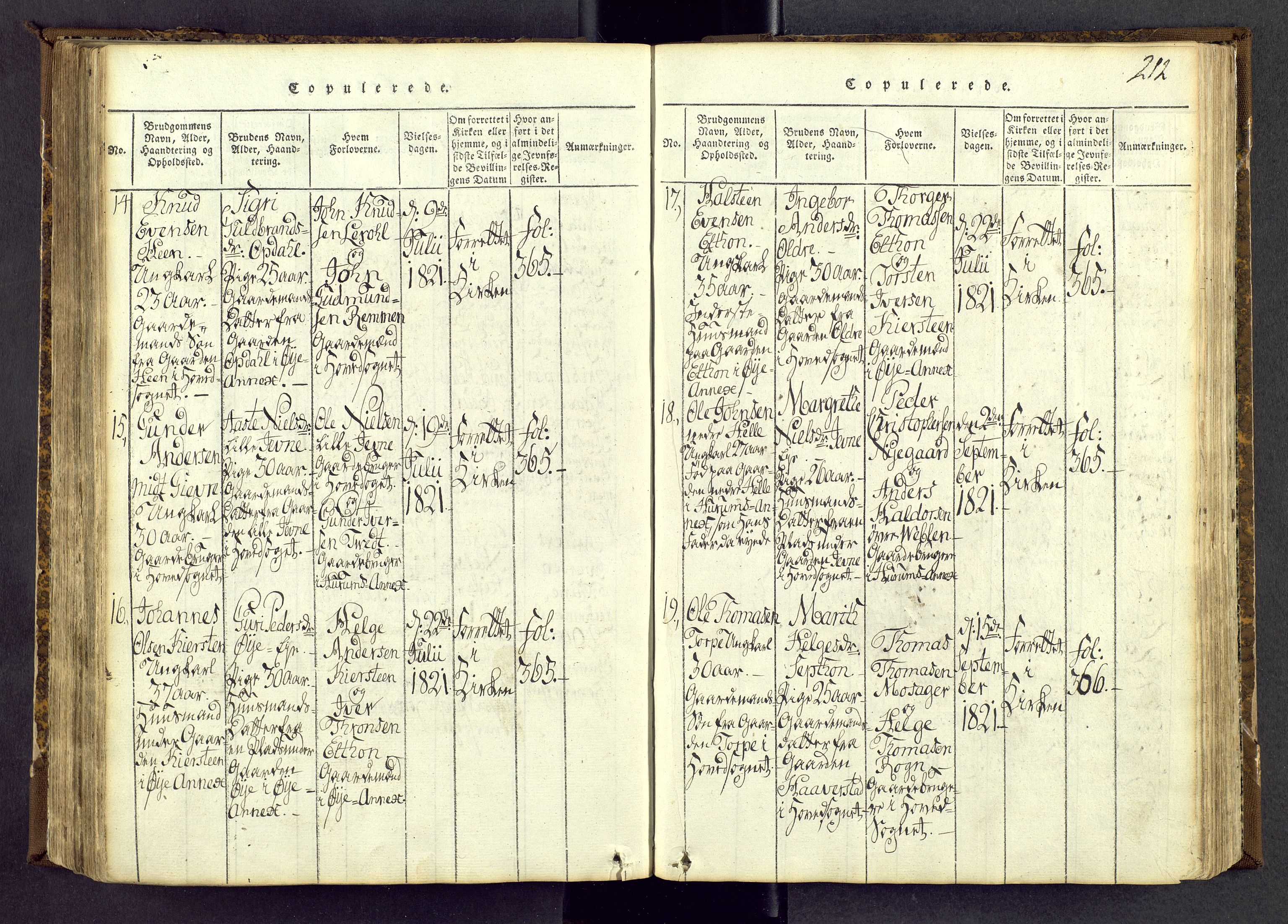 Vang prestekontor, Valdres, AV/SAH-PREST-140/H/Ha/L0004: Parish register (official) no. 4, 1814-1831, p. 212