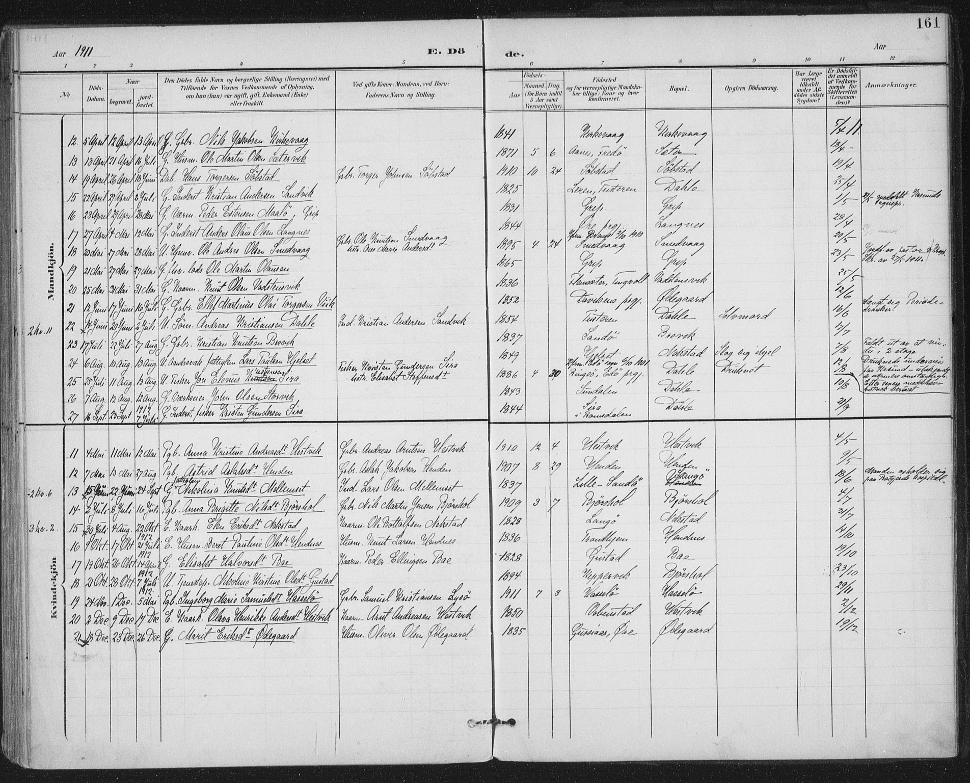 Ministerialprotokoller, klokkerbøker og fødselsregistre - Møre og Romsdal, AV/SAT-A-1454/569/L0820: Parish register (official) no. 569A06, 1900-1911, p. 161