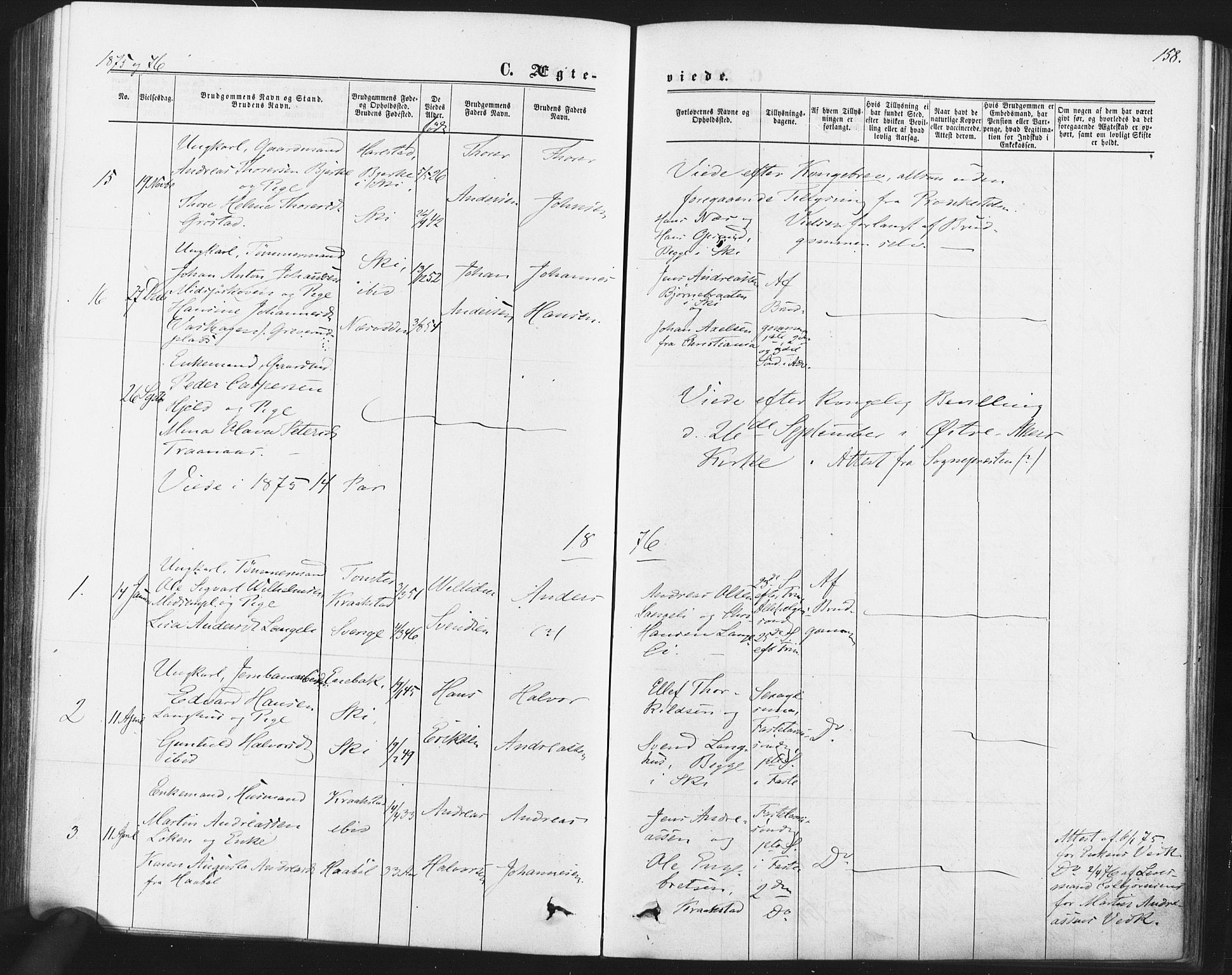 Kråkstad prestekontor Kirkebøker, SAO/A-10125a/F/Fa/L0008: Parish register (official) no. I 8, 1870-1879, p. 158