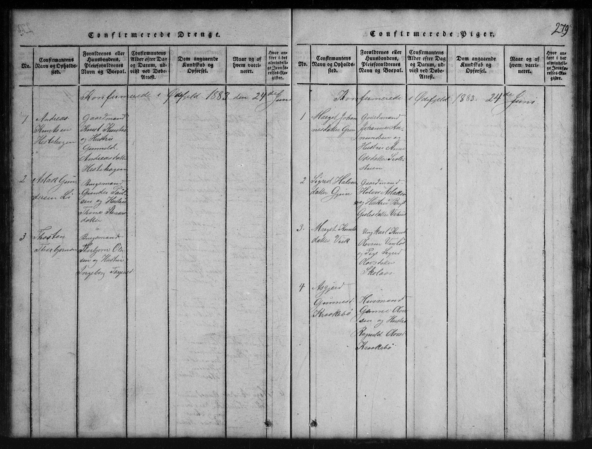 Rauland kirkebøker, SAKO/A-292/G/Gb/L0001: Parish register (copy) no. II 1, 1815-1886, p. 279