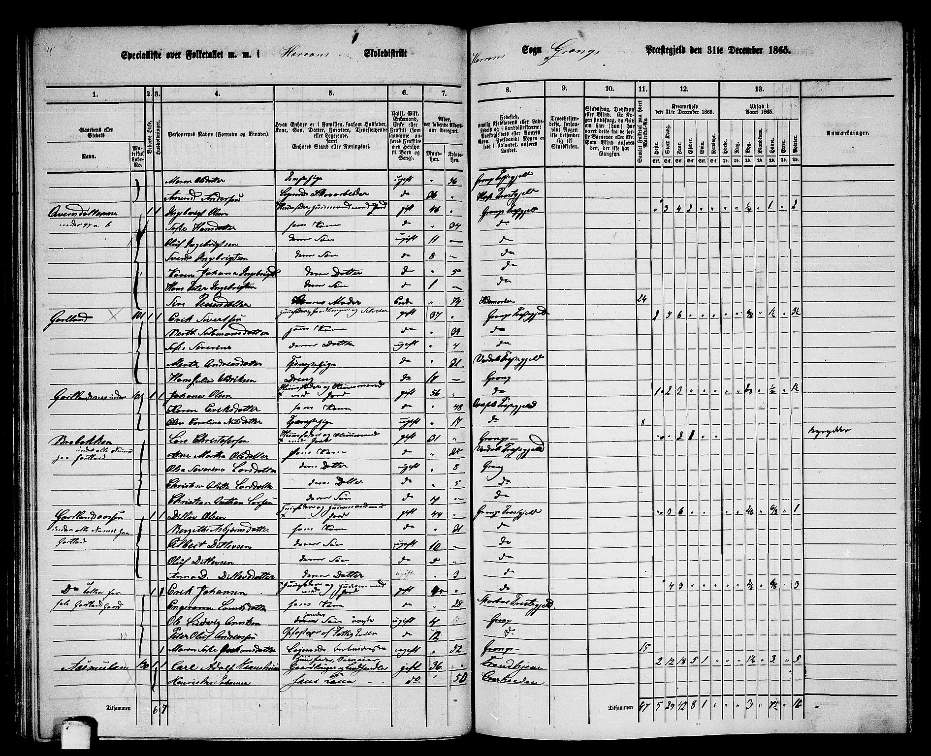 RA, 1865 census for Grong, 1865, p. 99