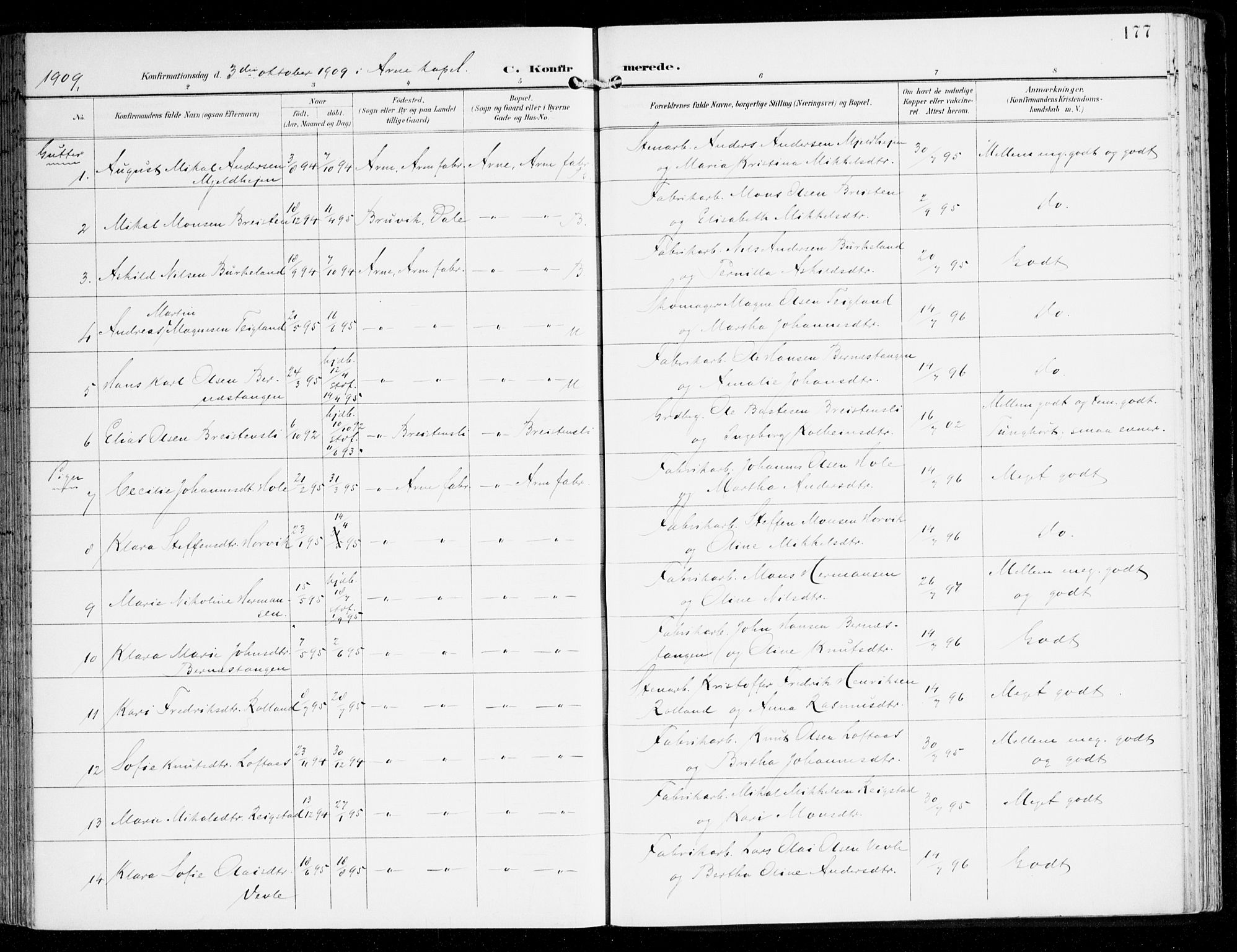 Haus sokneprestembete, SAB/A-75601/H/Haa: Parish register (official) no. D 2, 1899-1912, p. 177