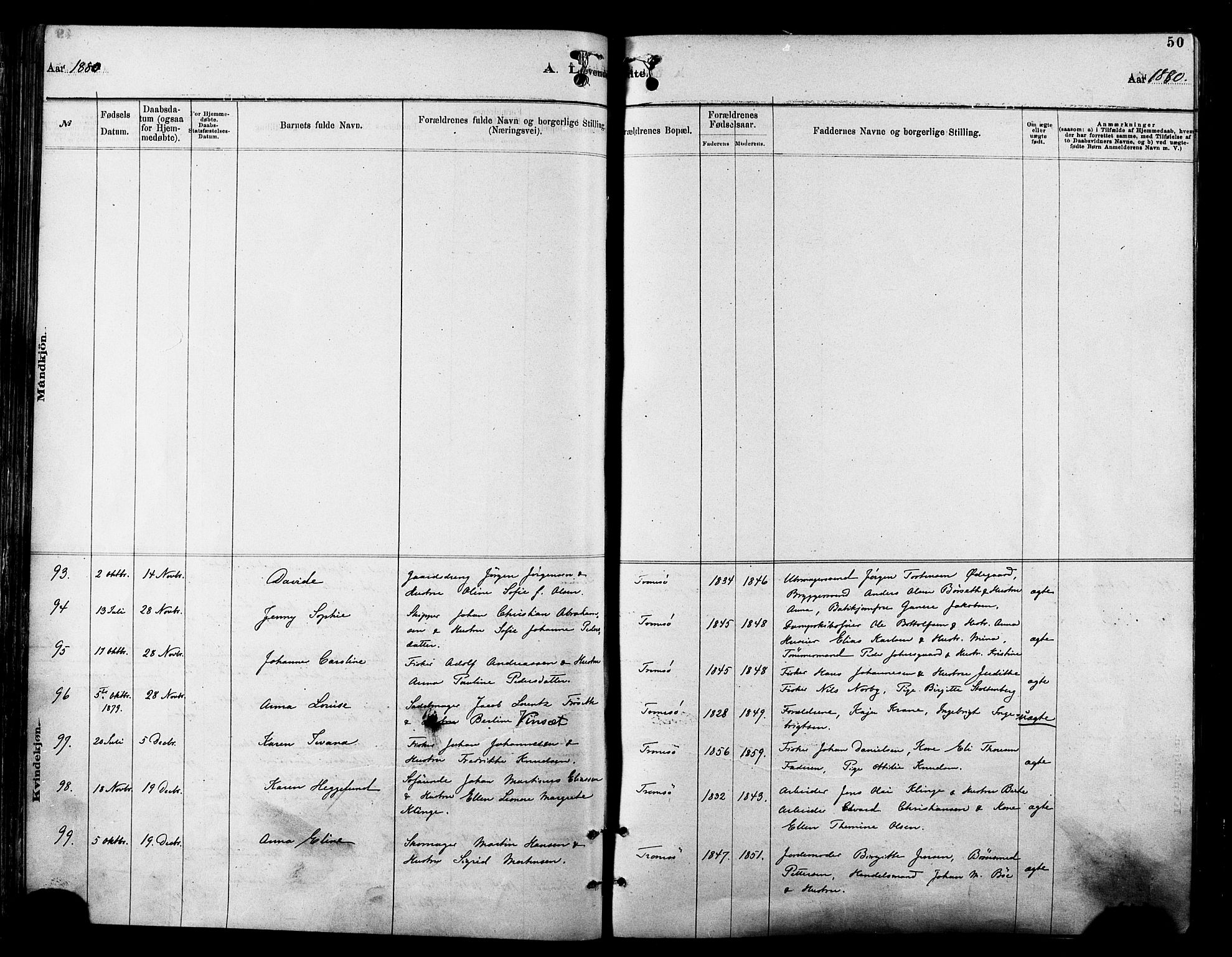 Tromsø sokneprestkontor/stiftsprosti/domprosti, SATØ/S-1343/G/Ga/L0014kirke: Parish register (official) no. 14, 1878-1888, p. 50