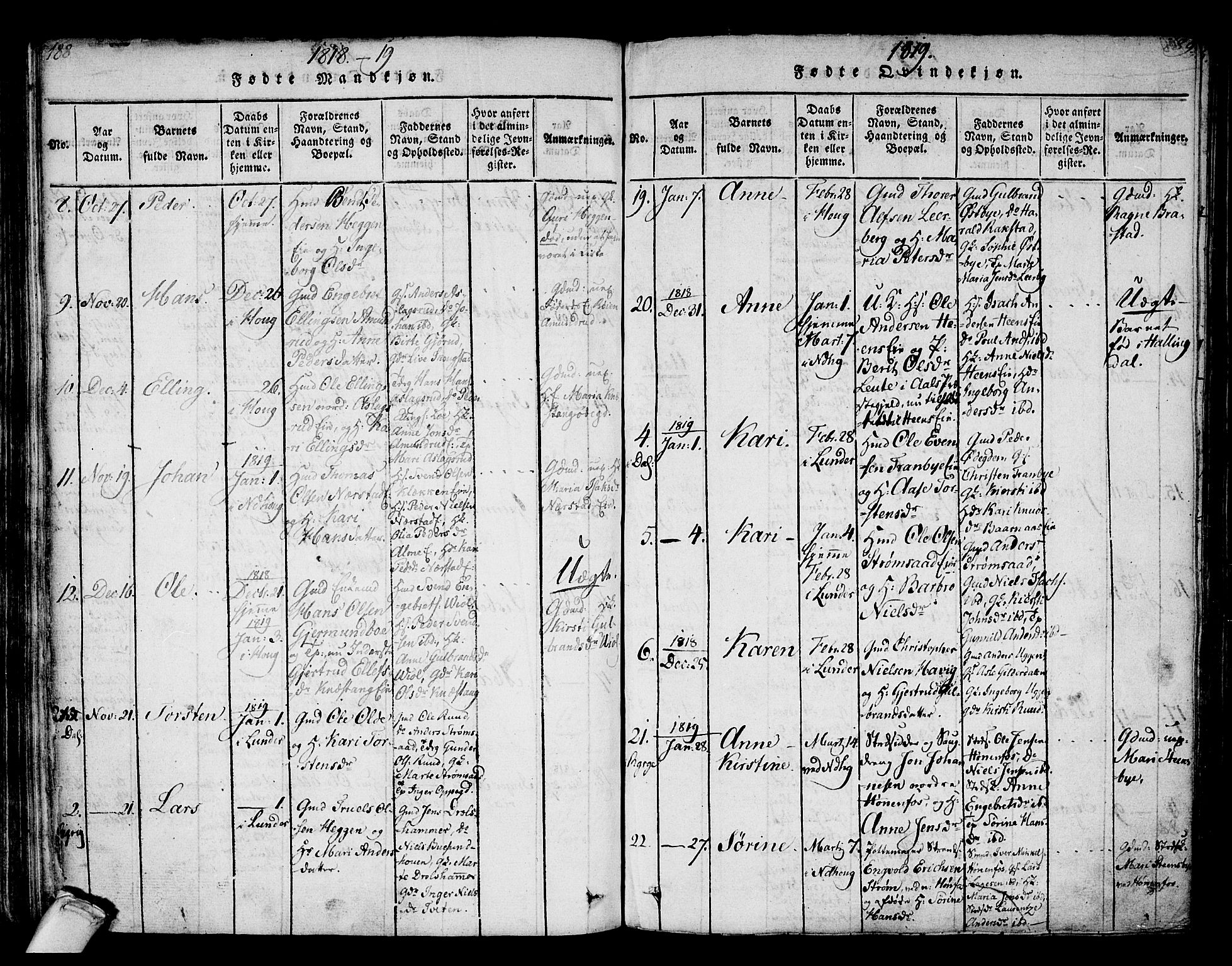 Norderhov kirkebøker, SAKO/A-237/F/Fa/L0008: Parish register (official) no. 8, 1814-1833, p. 188-189