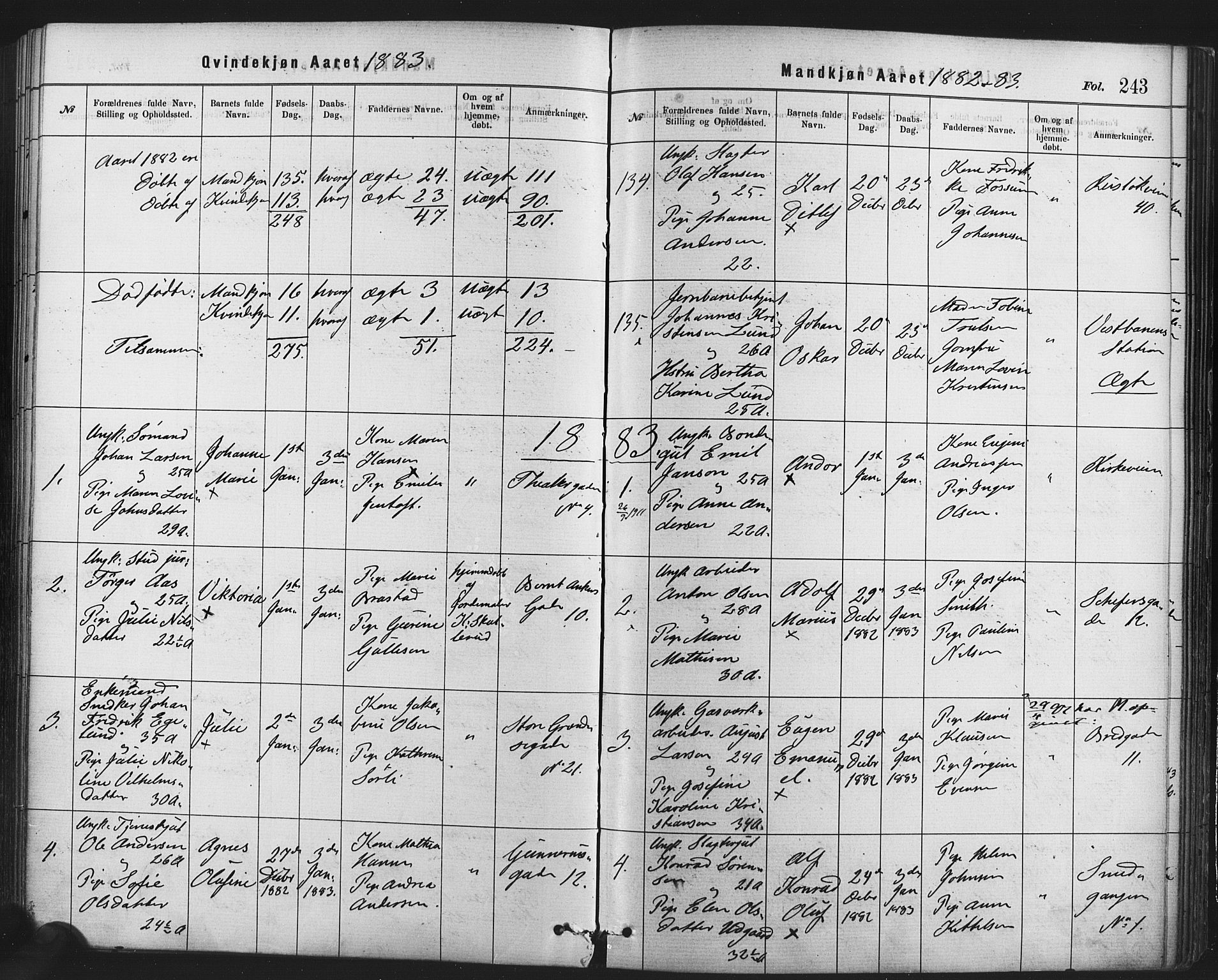 Rikshospitalet prestekontor Kirkebøker, AV/SAO-A-10309b/F/L0006: Parish register (official) no. 6, 1871-1885, p. 243