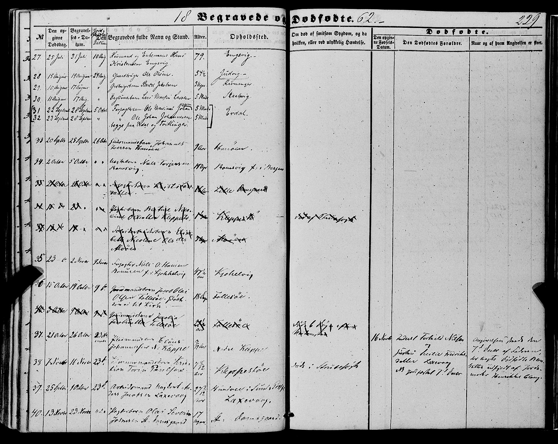 Askøy Sokneprestembete, AV/SAB-A-74101/H/Ha/Haa/Haaa/L0008: Parish register (official) no. A 8, 1852-1862, p. 229