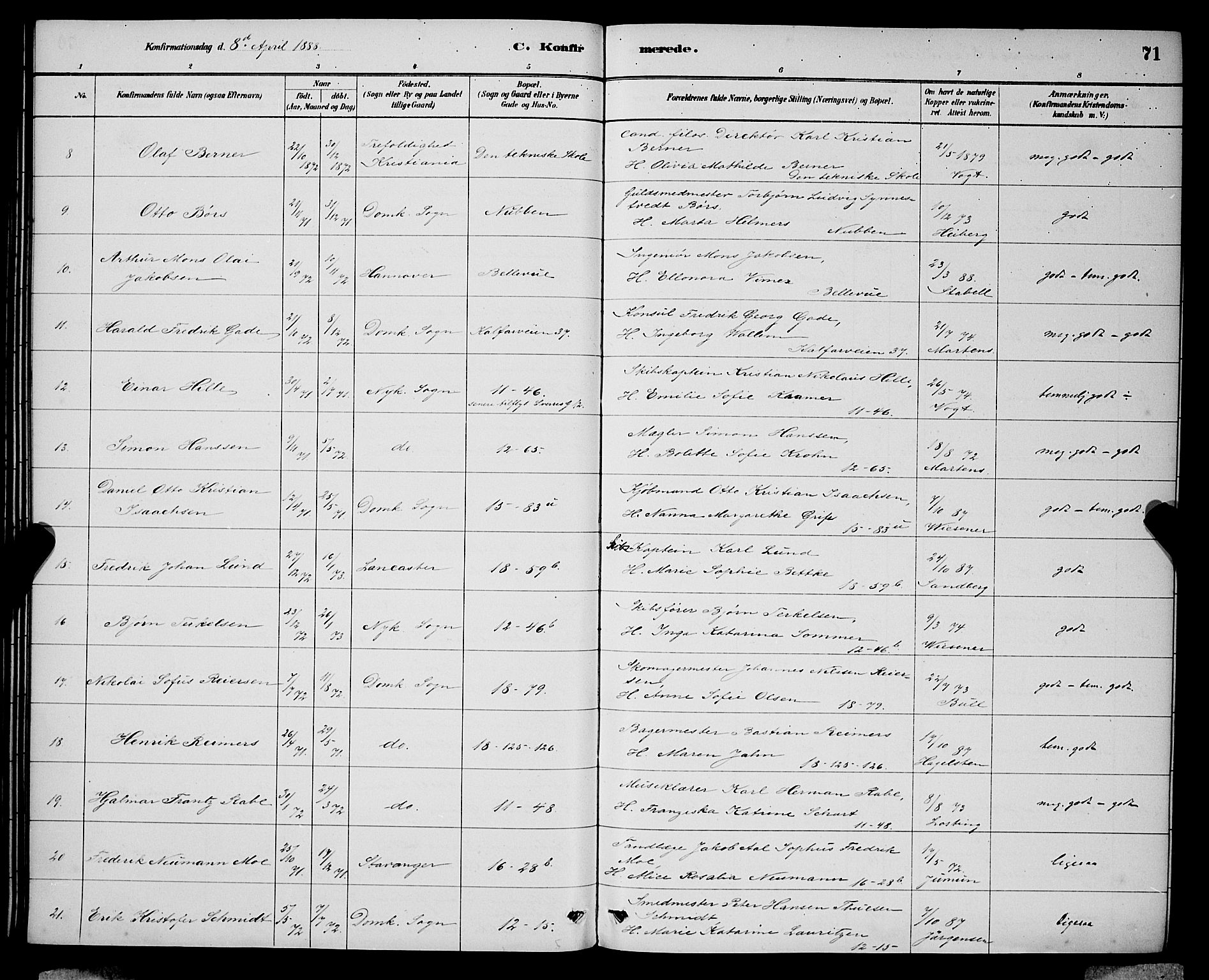 Domkirken sokneprestembete, SAB/A-74801/H/Hab/L0024: Parish register (copy) no. C 4, 1880-1899, p. 71