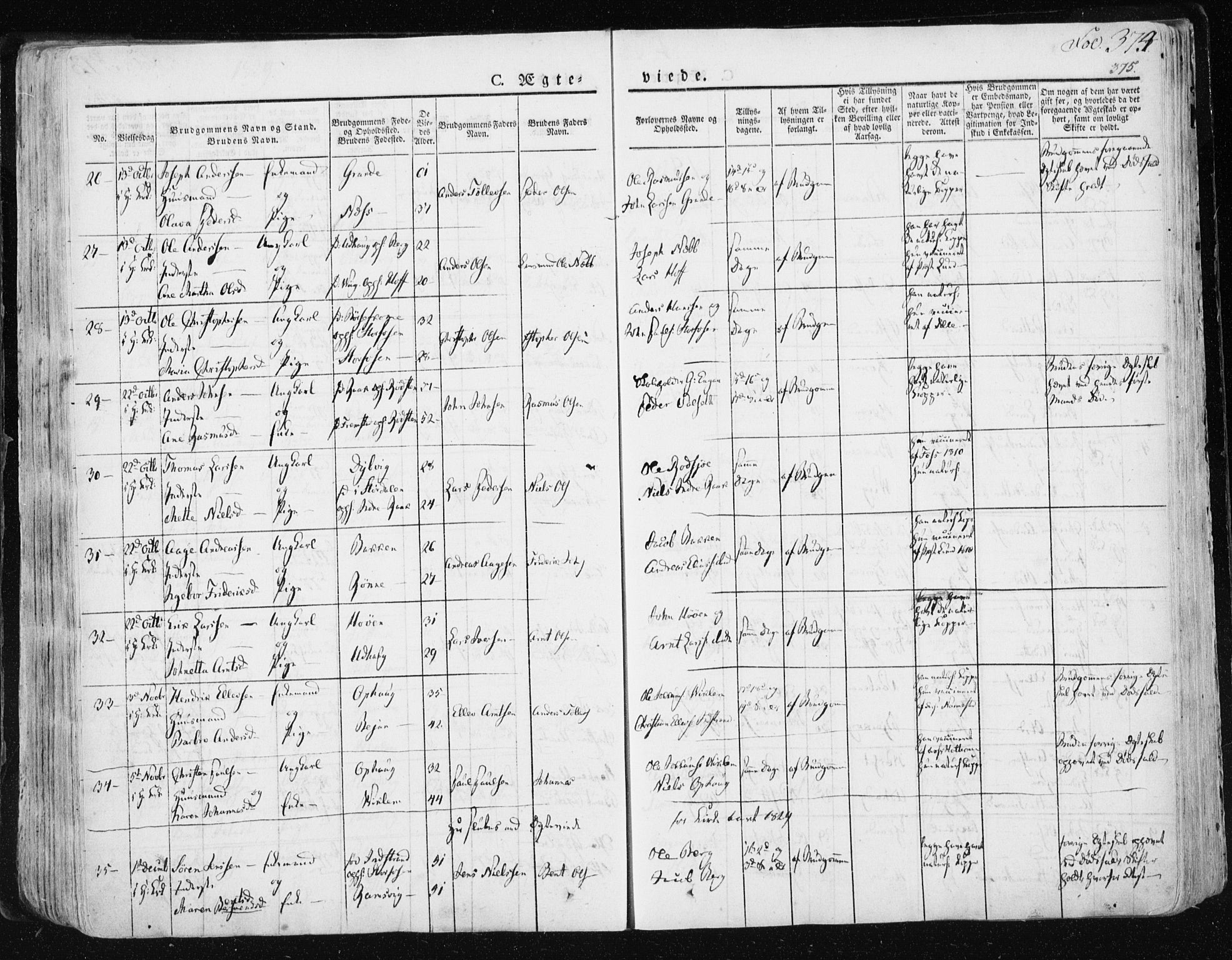 Ministerialprotokoller, klokkerbøker og fødselsregistre - Sør-Trøndelag, SAT/A-1456/659/L0735: Parish register (official) no. 659A05, 1826-1841, p. 374
