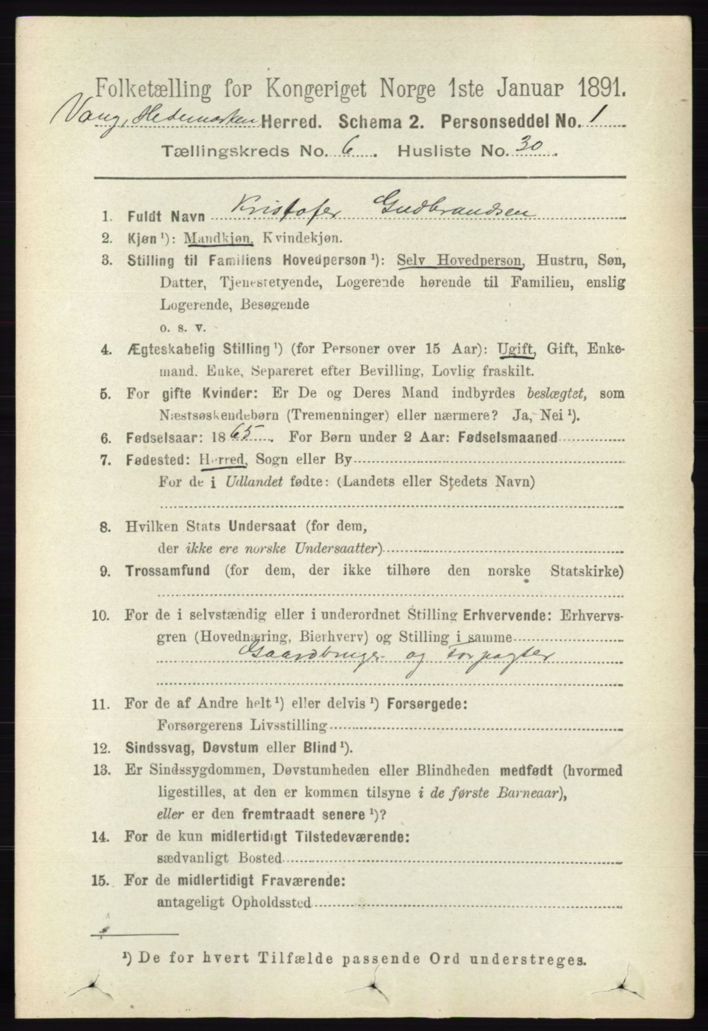 RA, 1891 census for 0414 Vang, 1891, p. 4450