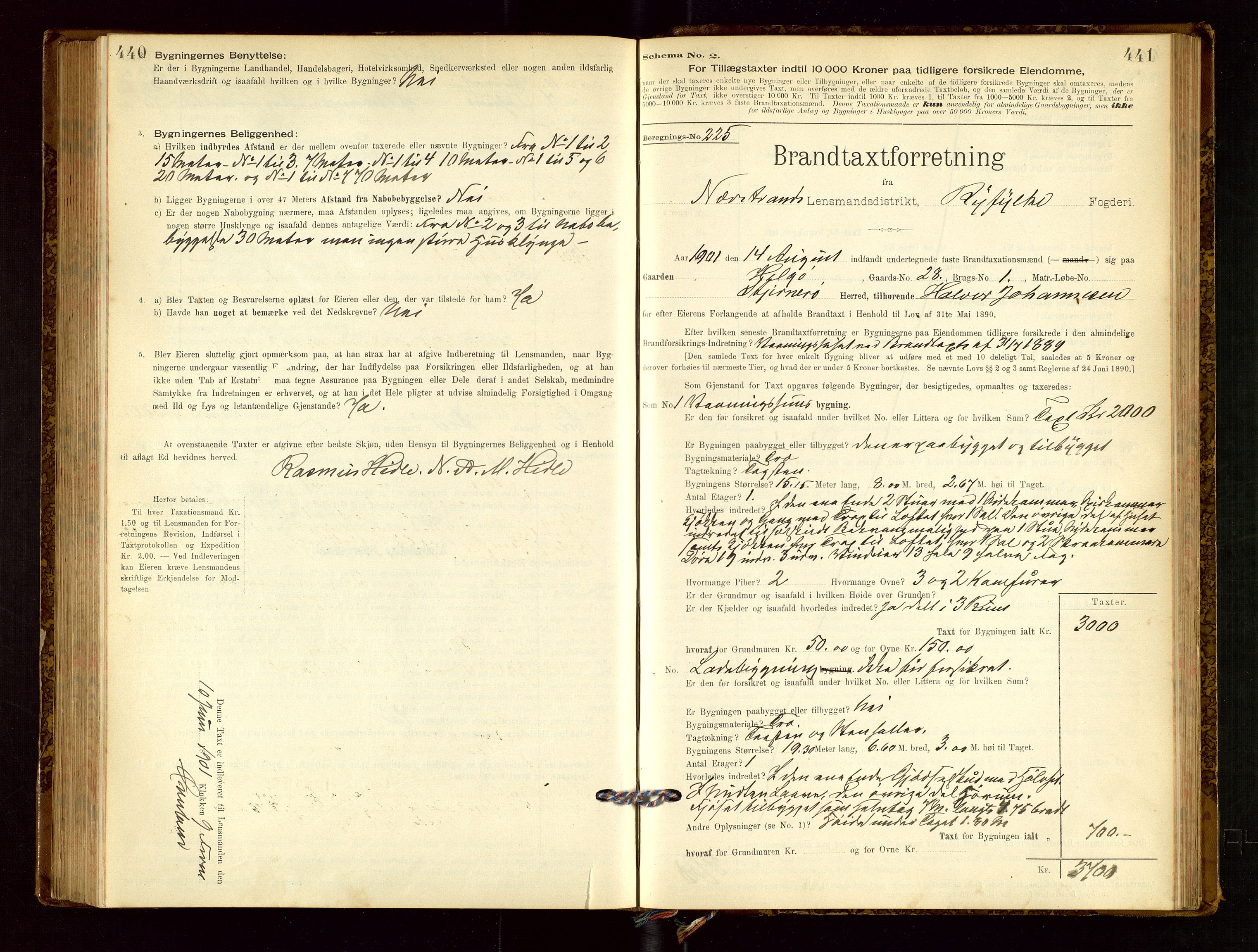 Nedstrand lensmannskontor, SAST/A-100236/Gob/L0001: "Brandtaxationsprotokol for Nerstrand Lensmandsdistrikt Ryfylke fogderi", 1895-1915, p. 440-441