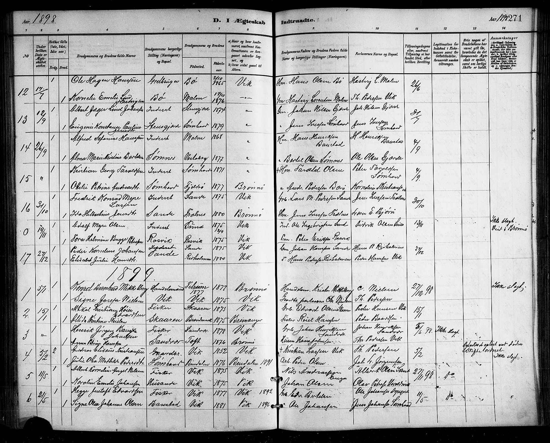 Ministerialprotokoller, klokkerbøker og fødselsregistre - Nordland, SAT/A-1459/812/L0188: Parish register (copy) no. 812C06, 1884-1912, p. 271
