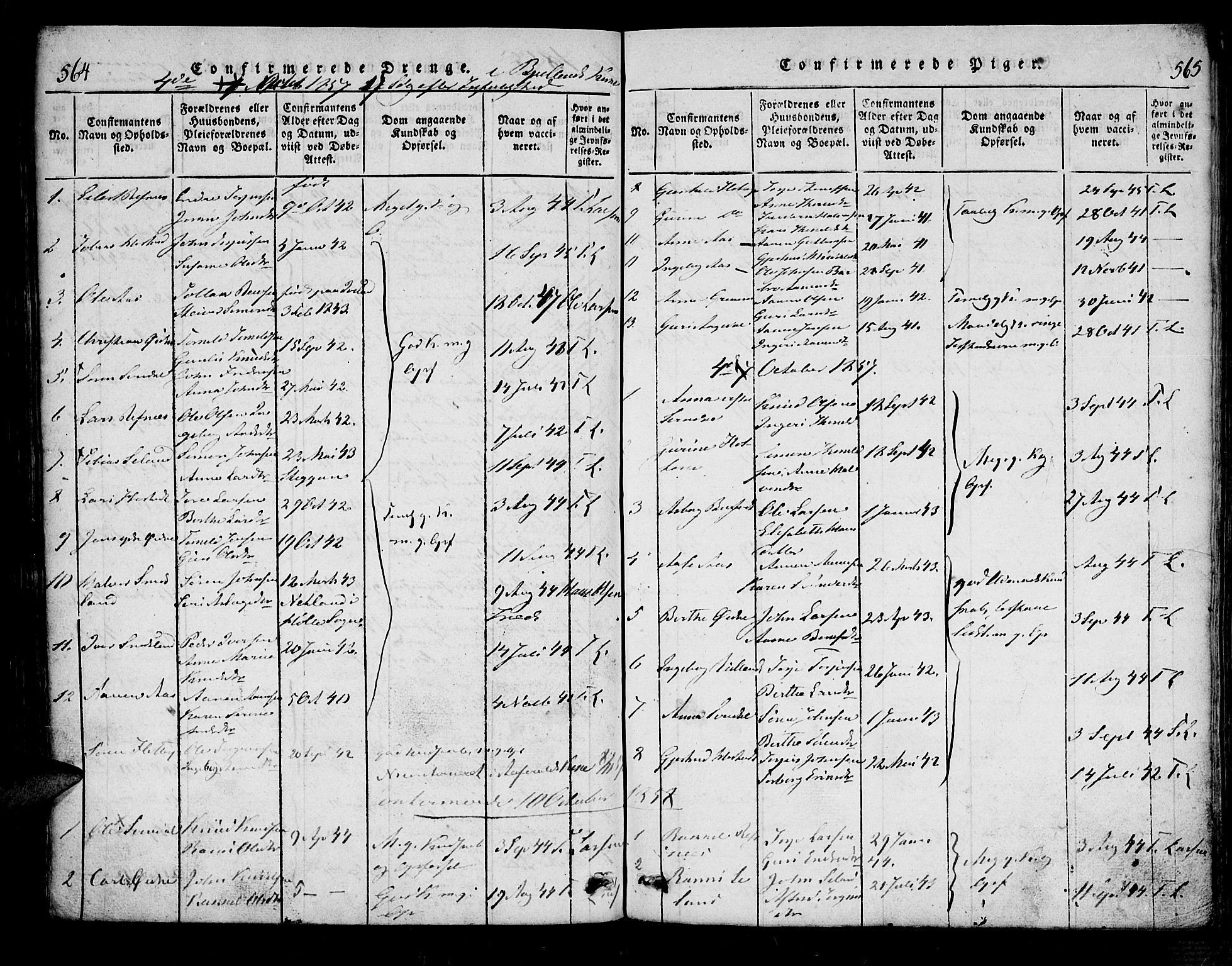 Bjelland sokneprestkontor, SAK/1111-0005/F/Fa/Fac/L0001: Parish register (official) no. A 1, 1815-1866, p. 564-565