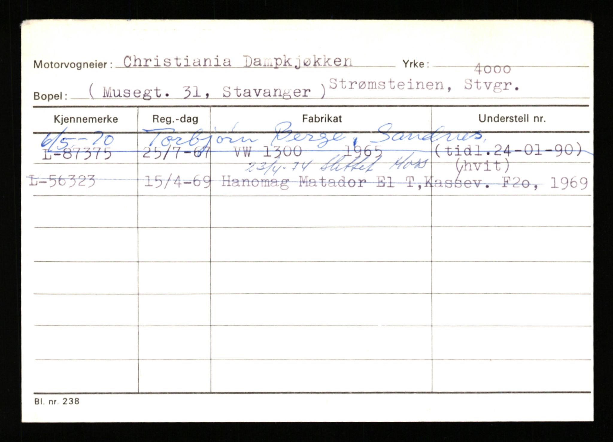 Stavanger trafikkstasjon, SAST/A-101942/0/H/L0021: Kristiania - Landsnes, 1930-1971, p. 1