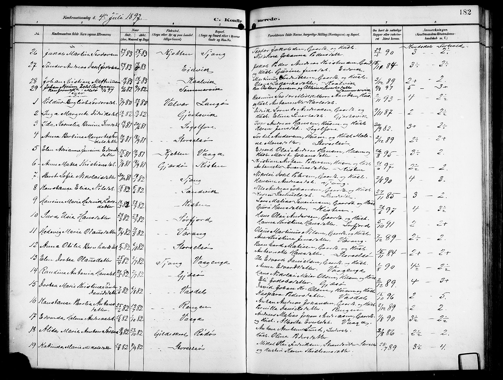 Ministerialprotokoller, klokkerbøker og fødselsregistre - Nordland, AV/SAT-A-1459/841/L0621: Parish register (copy) no. 841C05, 1897-1923, p. 182