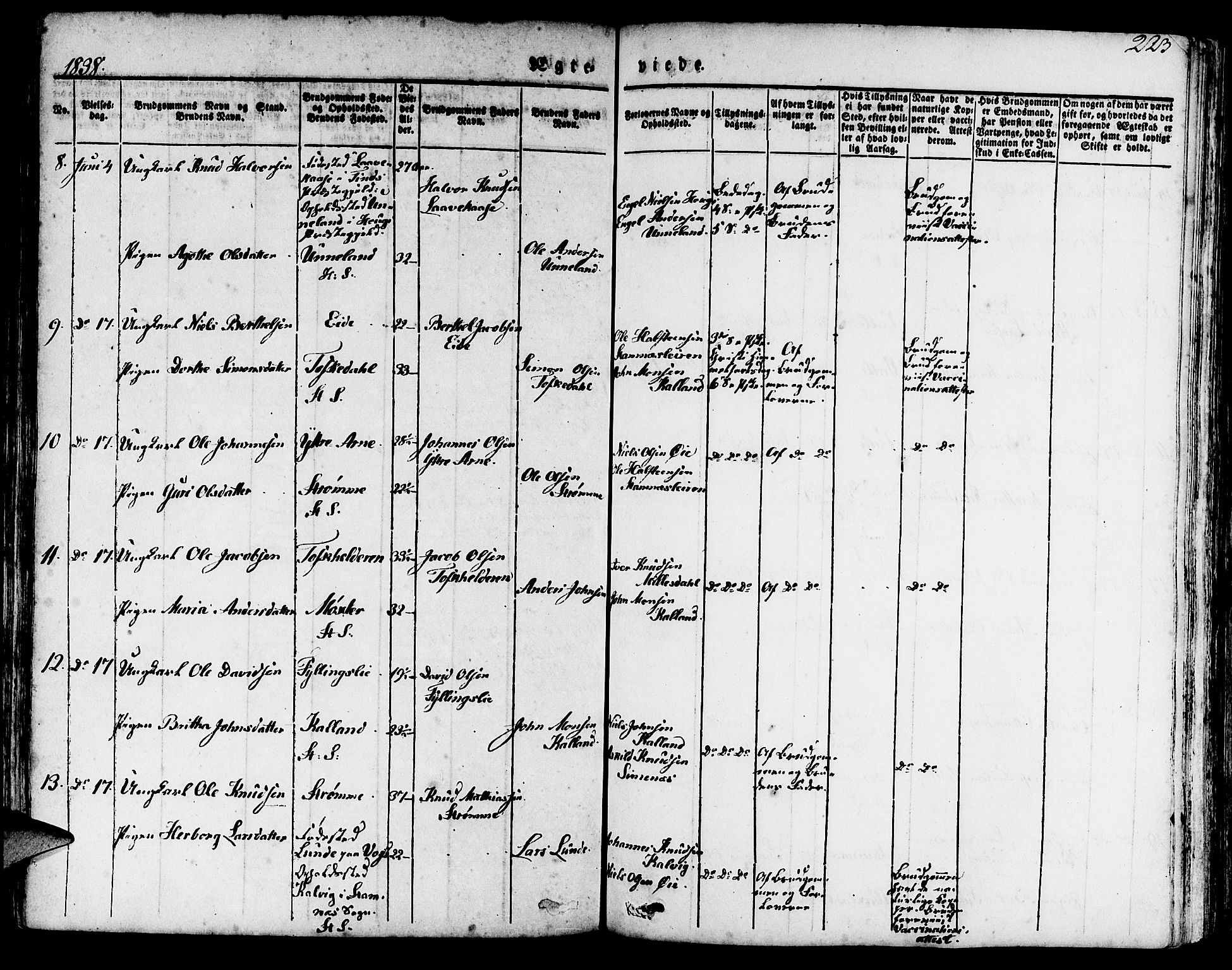 Haus sokneprestembete, SAB/A-75601/H/Haa: Parish register (official) no. A 14, 1827-1838, p. 223