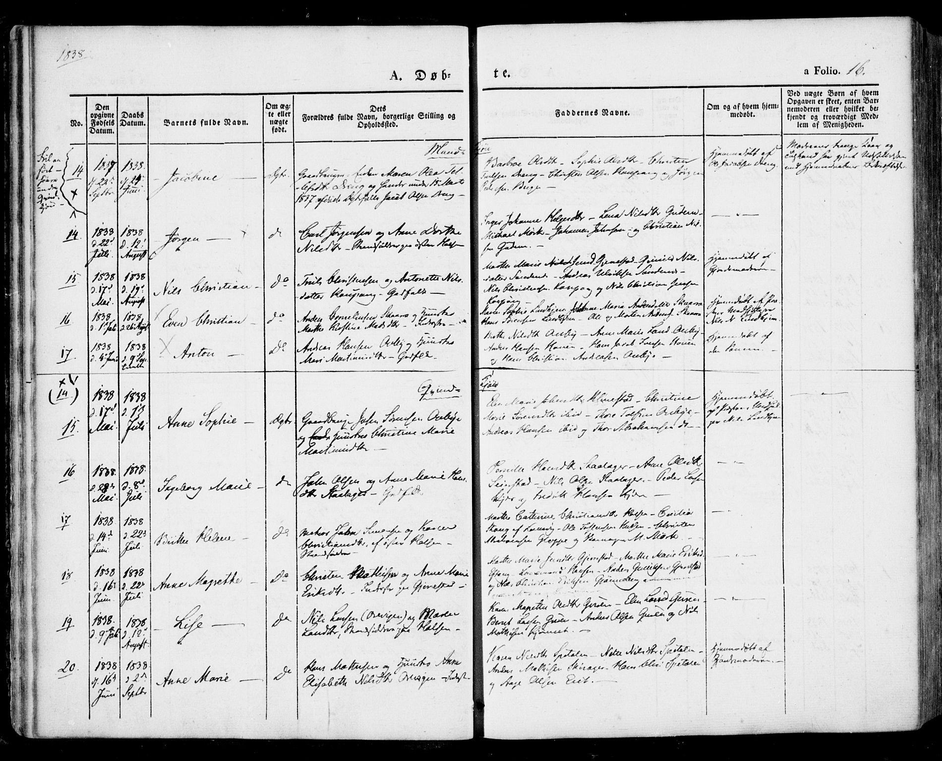 Tjølling kirkebøker, SAKO/A-60/F/Fa/L0006: Parish register (official) no. 6, 1835-1859, p. 16