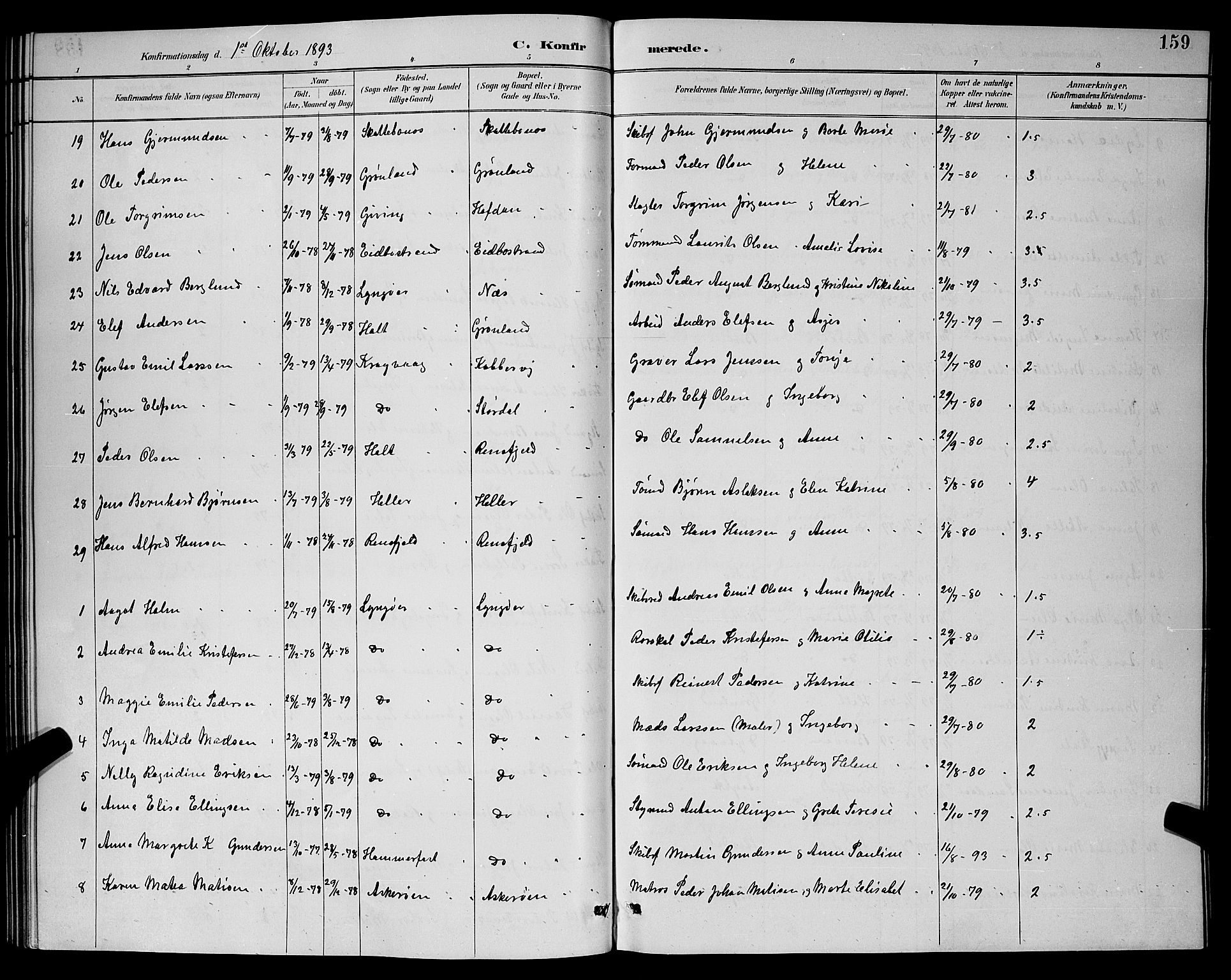 Dypvåg sokneprestkontor, AV/SAK-1111-0007/F/Fb/Fba/L0013: Parish register (copy) no. B 13, 1887-1900, p. 159