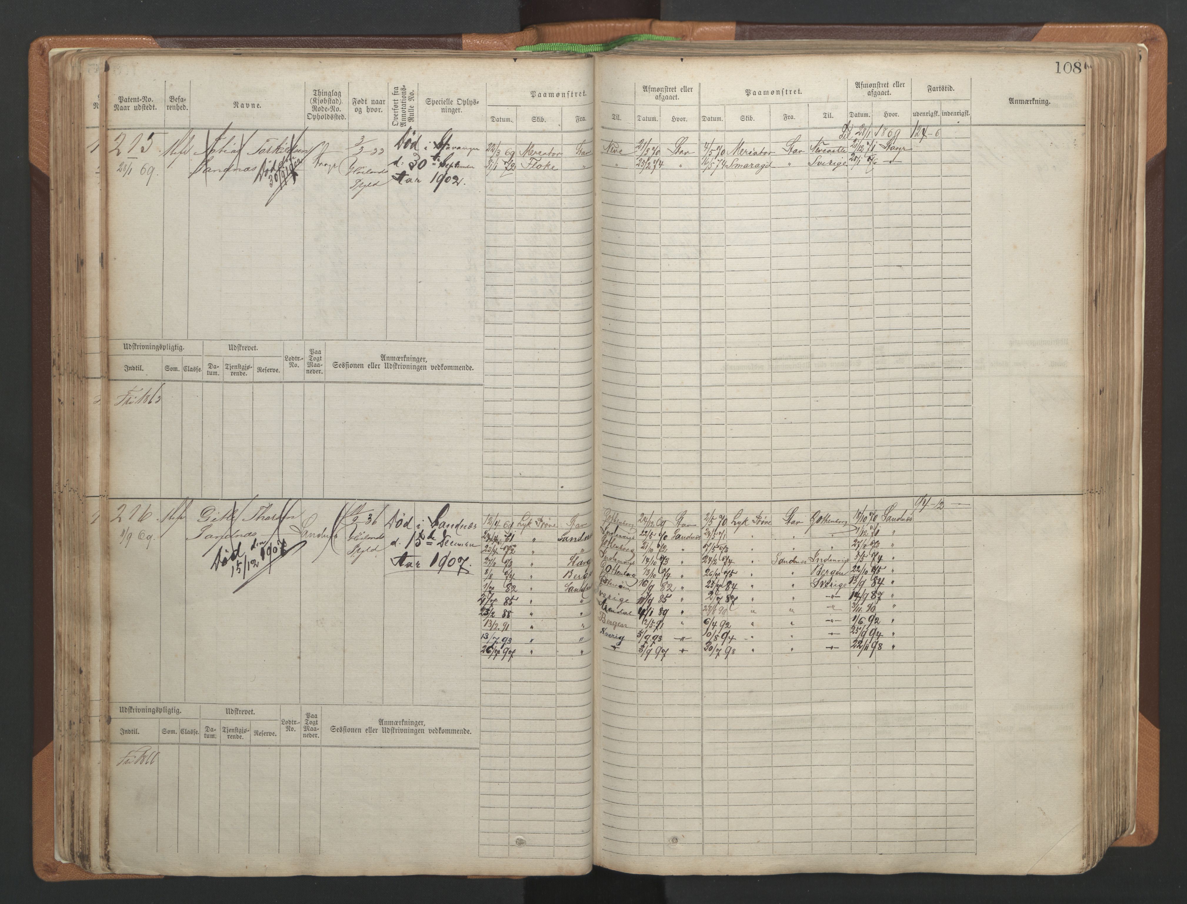 Stavanger sjømannskontor, AV/SAST-A-102006/F/Fb/Fbb/L0004: Sjøfartshovedrulle, patentnr. 1-792 (del 1), 1869-1880, p. 112