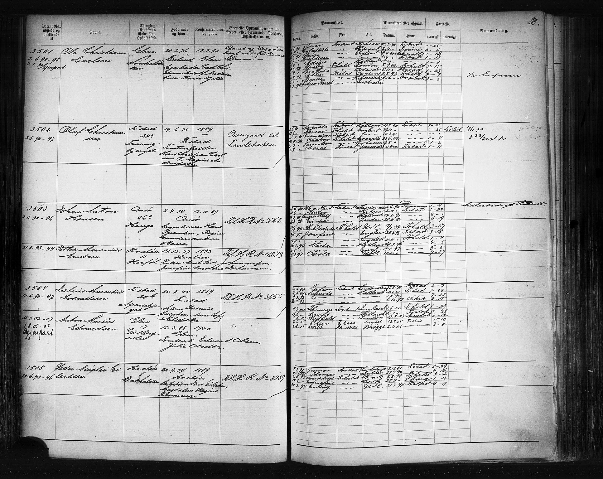 Fredrikstad mønstringskontor, SAO/A-10569b/F/Fc/Fca/L0006: Annotasjonsrulle, 1889-1903, p. 126