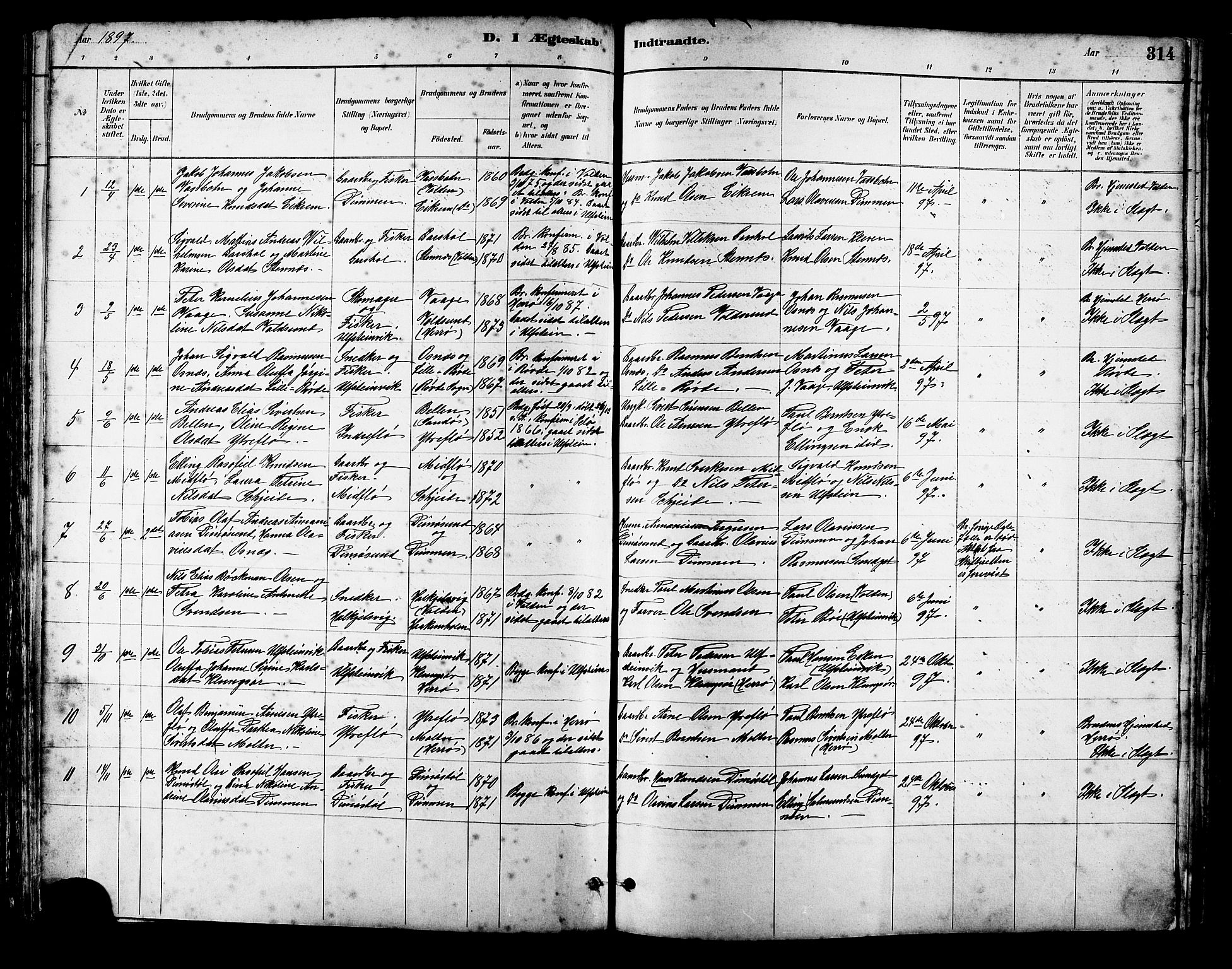 Ministerialprotokoller, klokkerbøker og fødselsregistre - Møre og Romsdal, SAT/A-1454/509/L0112: Parish register (copy) no. 509C02, 1883-1922, p. 314