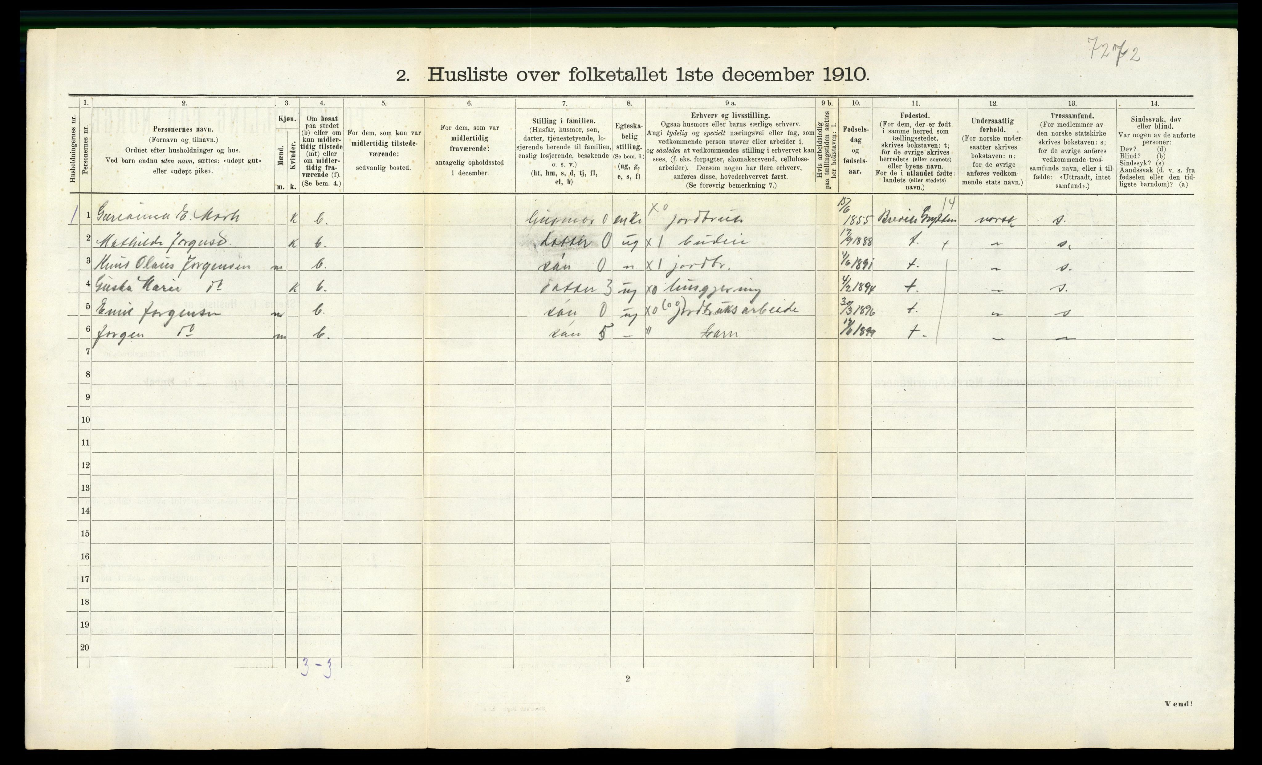 RA, 1910 census for Veøy, 1910, p. 419