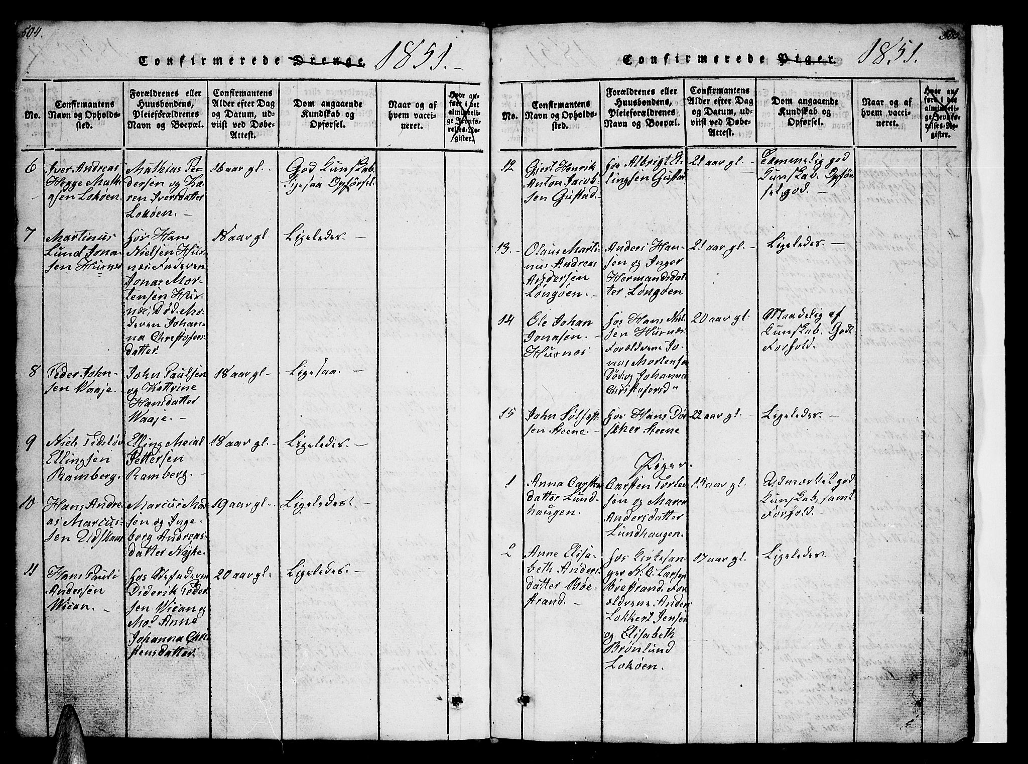 Ministerialprotokoller, klokkerbøker og fødselsregistre - Nordland, AV/SAT-A-1459/891/L1312: Parish register (copy) no. 891C01, 1820-1856, p. 504-505