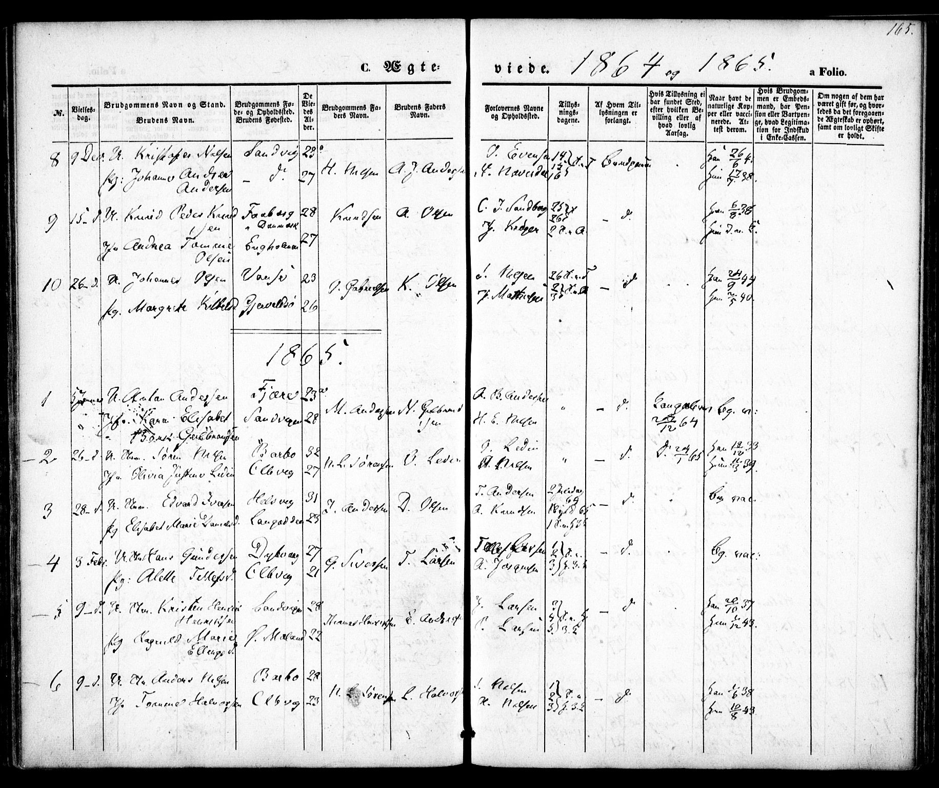 Hisøy sokneprestkontor, SAK/1111-0020/F/Fa/L0001: Parish register (official) no. A 1, 1849-1871, p. 165