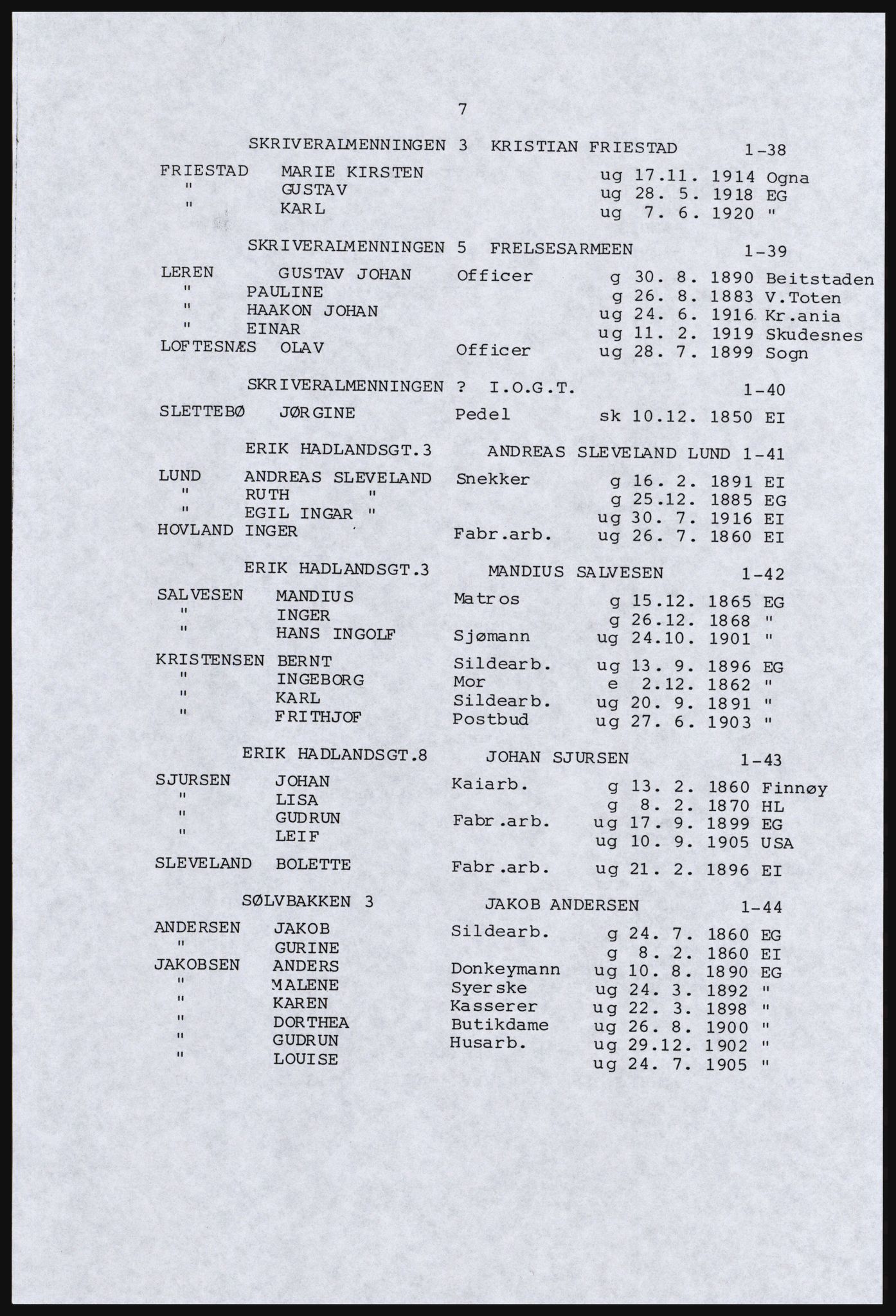 SAST, Copy of 1920 census for Dalane, 1920, p. 451