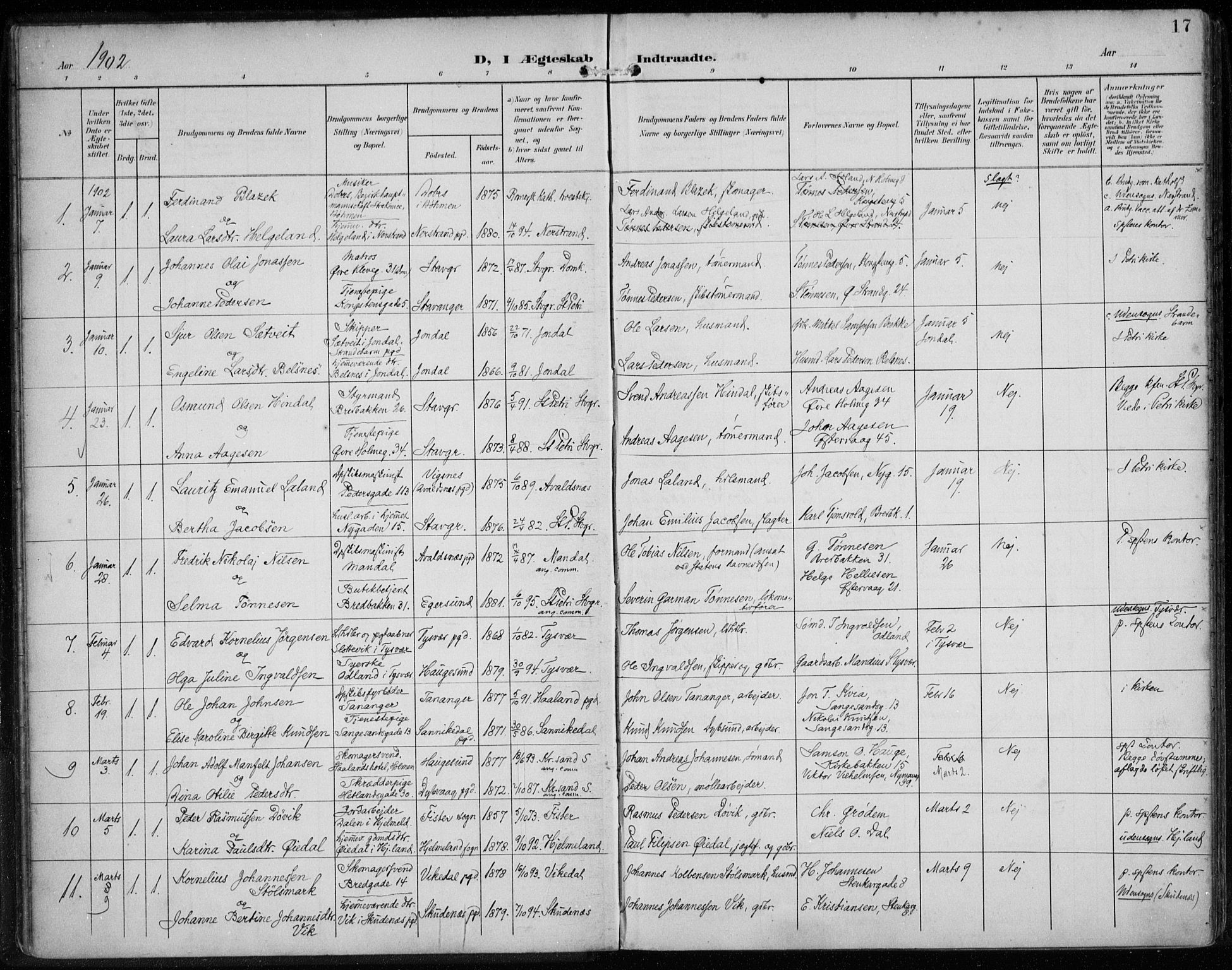 St. Petri sokneprestkontor, AV/SAST-A-101813/002/A/L0003: Parish register (official) no. A 24, 1900-1921, p. 17