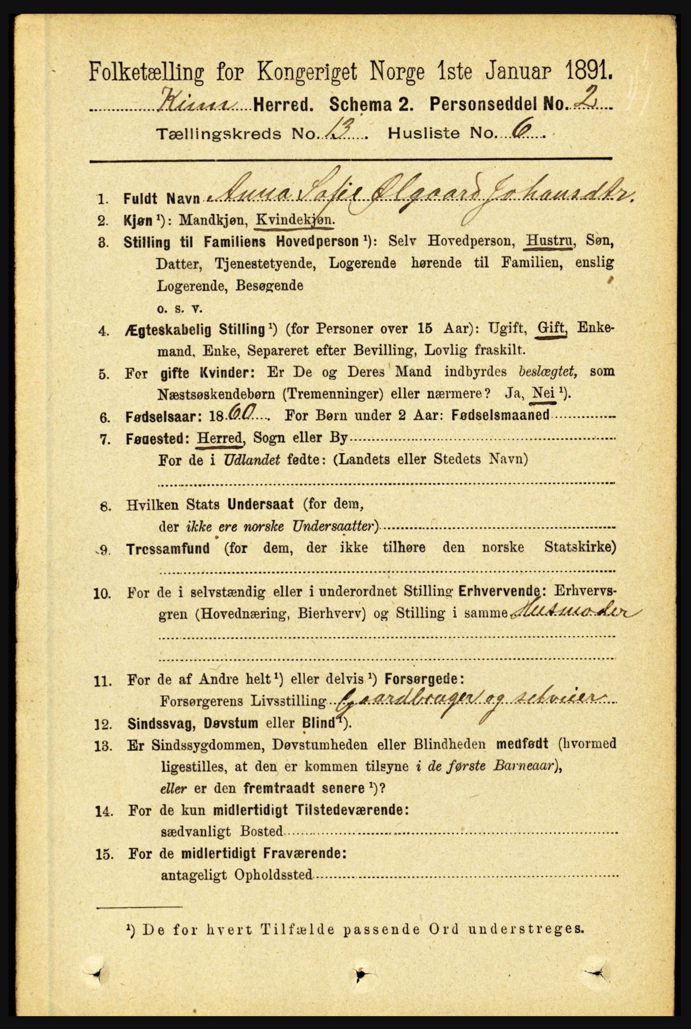 RA, 1891 census for 1437 Kinn, 1891, p. 5088