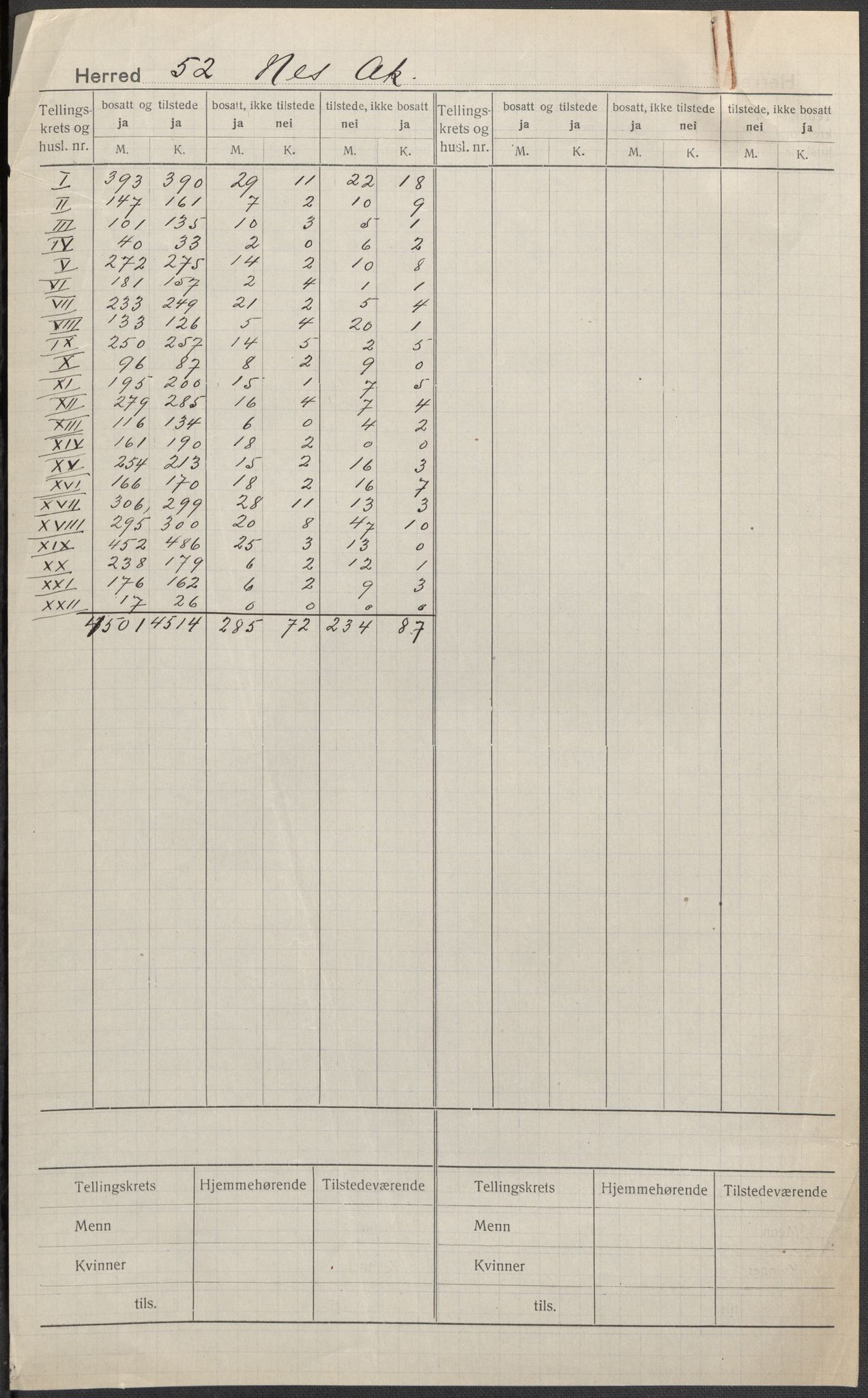 SAO, 1920 census for Nes, 1920, p. 1