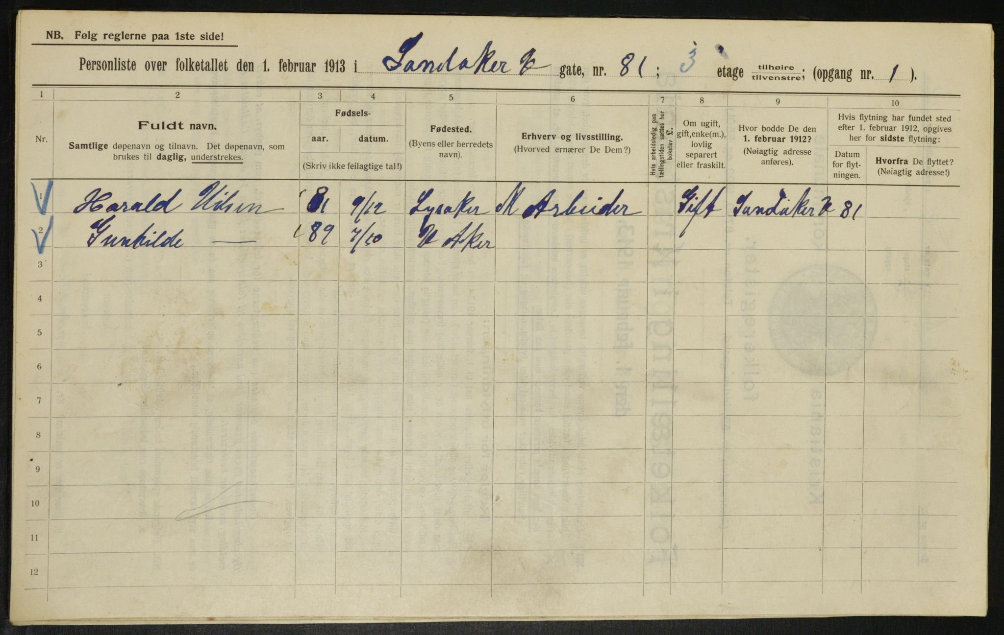 OBA, Municipal Census 1913 for Kristiania, 1913, p. 87397