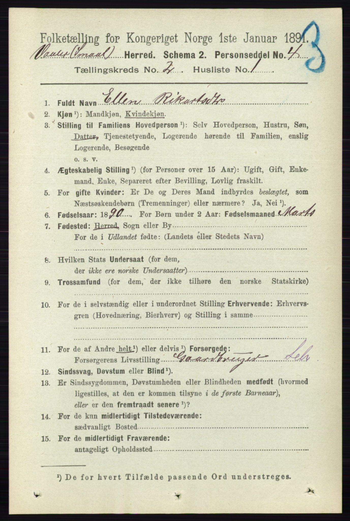 RA, 1891 census for 0137 Våler, 1891, p. 689