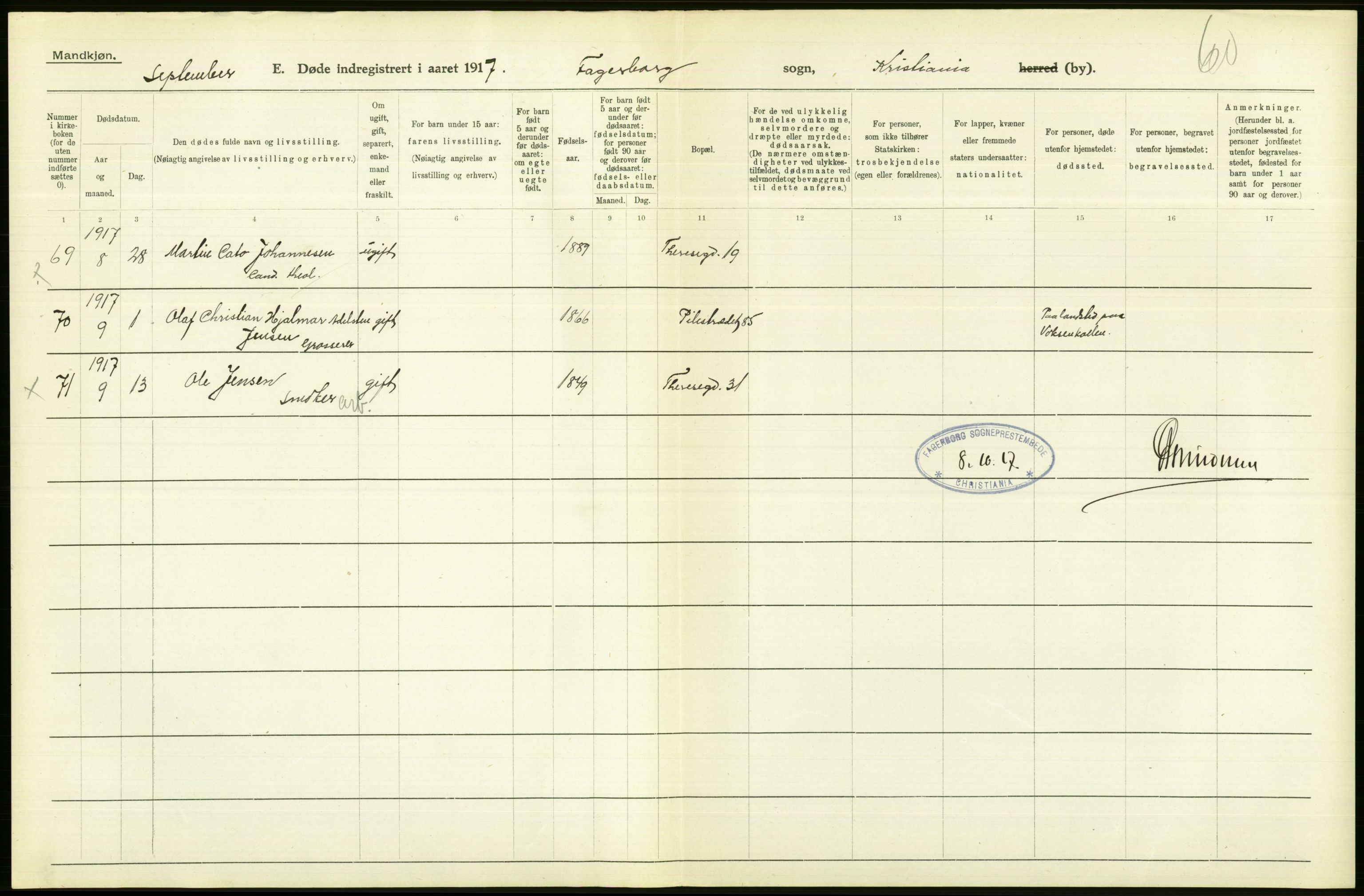 Statistisk sentralbyrå, Sosiodemografiske emner, Befolkning, AV/RA-S-2228/D/Df/Dfb/Dfbg/L0010: Kristiania: Døde, 1917, p. 426