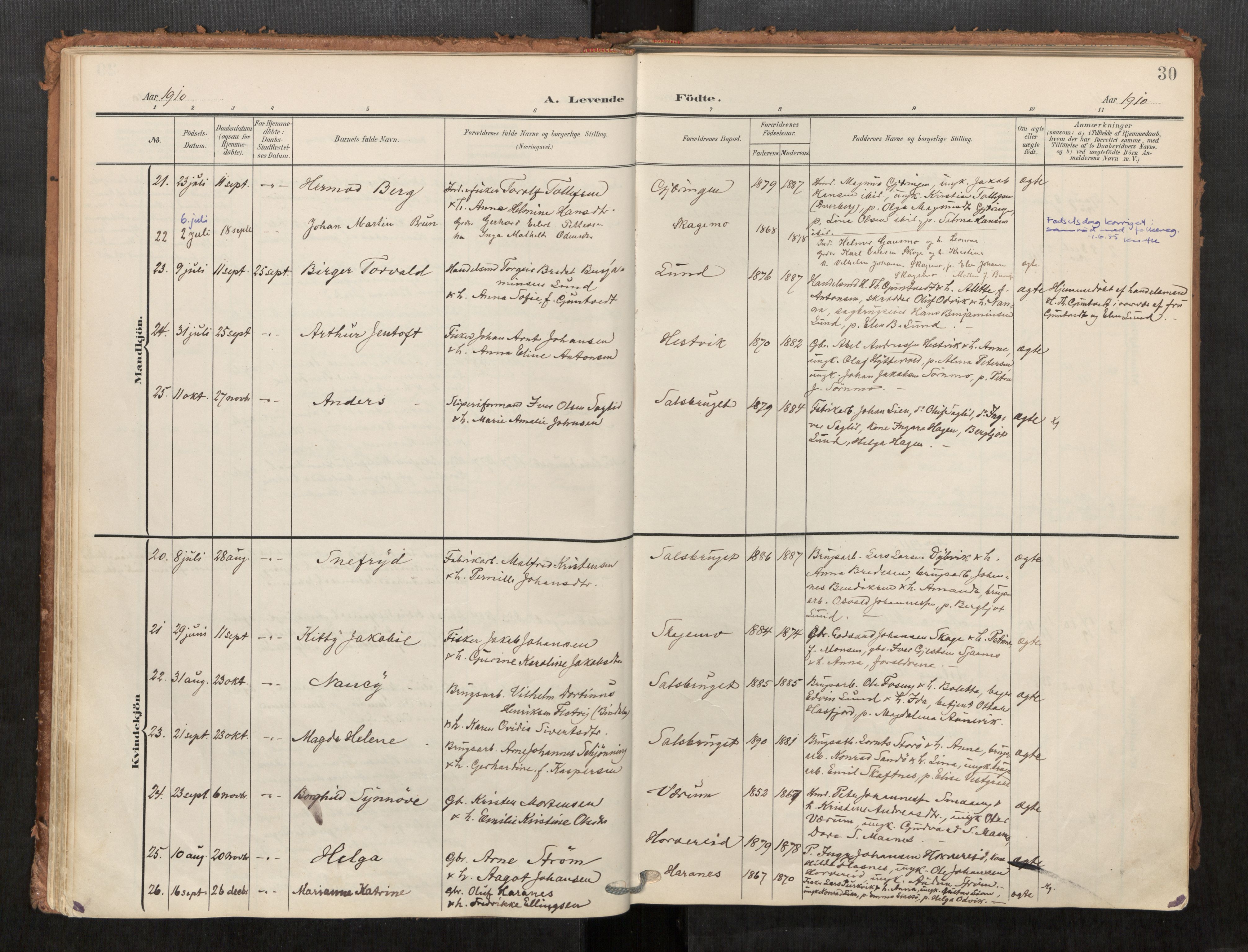 Kolvereid sokneprestkontor, SAT/A-1171/H/Ha/Haa/L0001: Parish register (official) no. 1, 1903-1922, p. 30