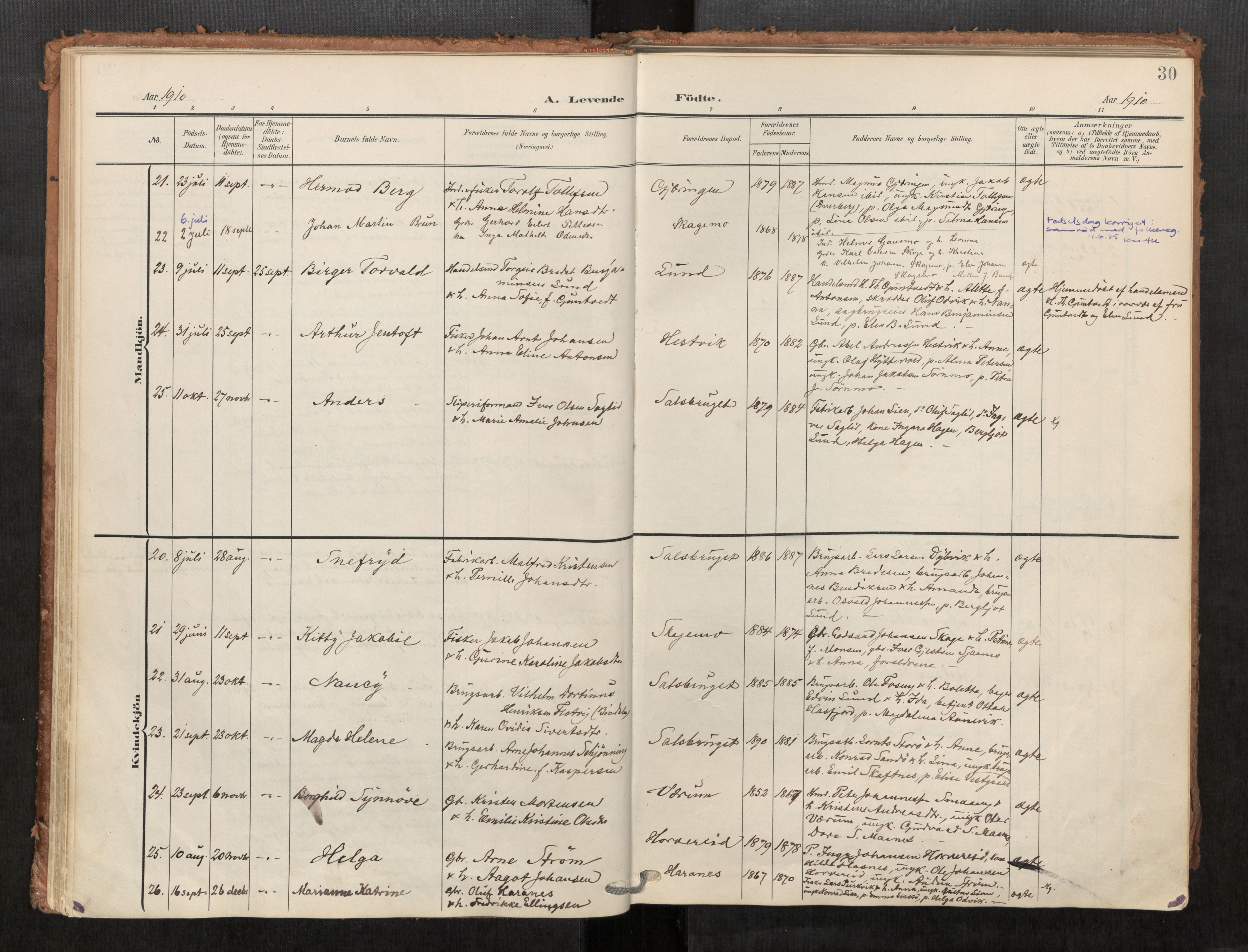 Kolvereid sokneprestkontor, AV/SAT-A-1171/H/Ha/Haa/L0001: Parish register (official) no. 1, 1903-1922, p. 30