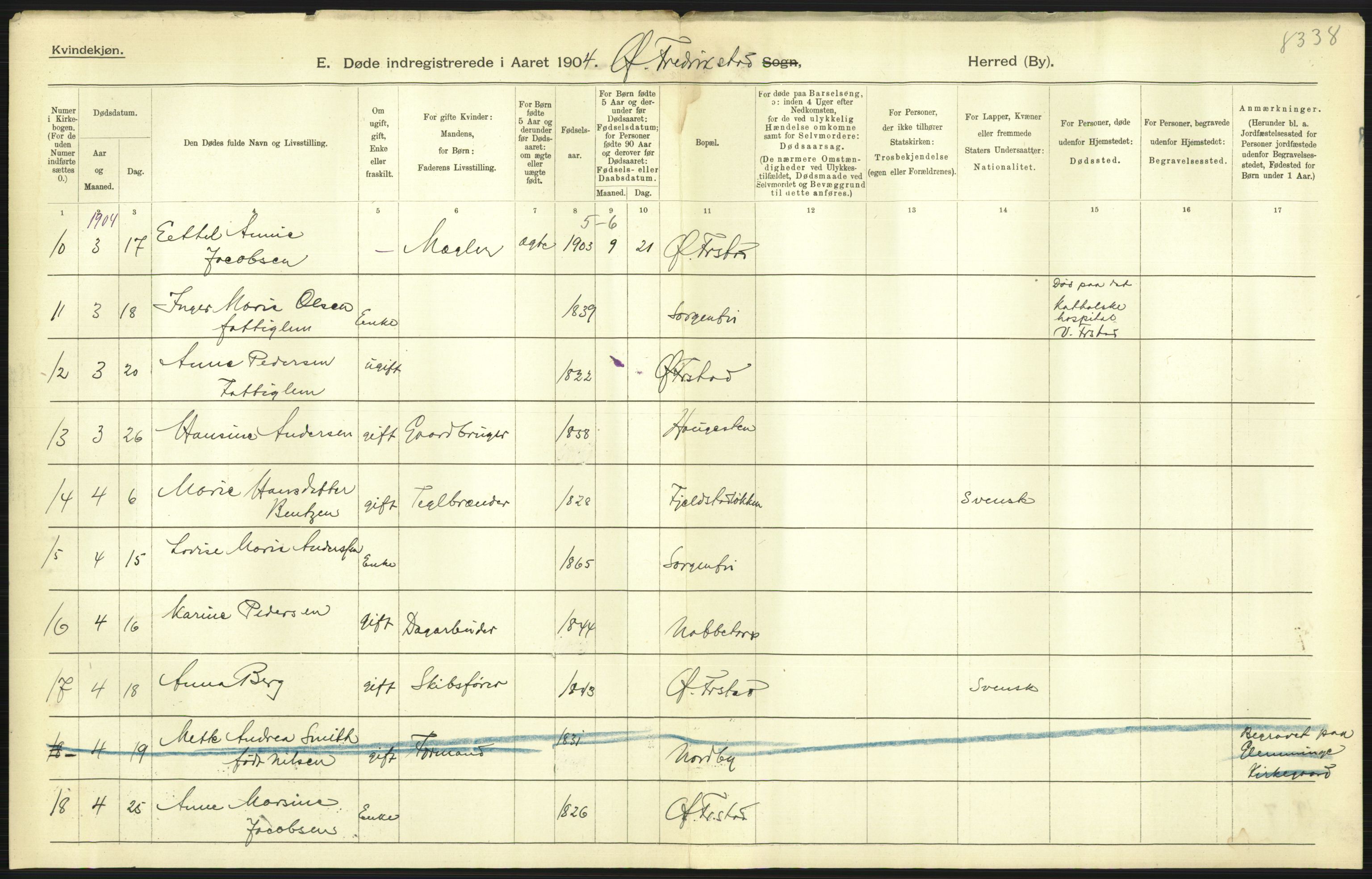 Statistisk sentralbyrå, Sosiodemografiske emner, Befolkning, AV/RA-S-2228/D/Df/Dfa/Dfab/L0001: Smålenenes amt: Fødte, gifte, døde, 1904, p. 740