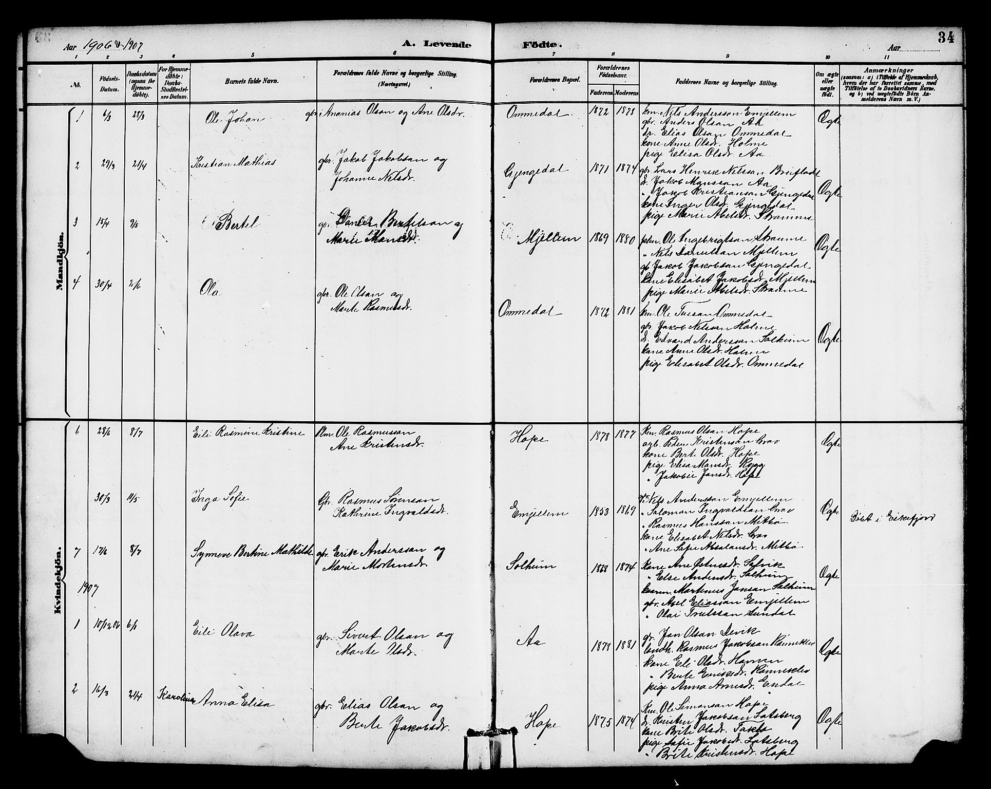 Gloppen sokneprestembete, SAB/A-80101/H/Hab/Habe/L0001: Parish register (copy) no. E 1, 1891-1917, p. 34