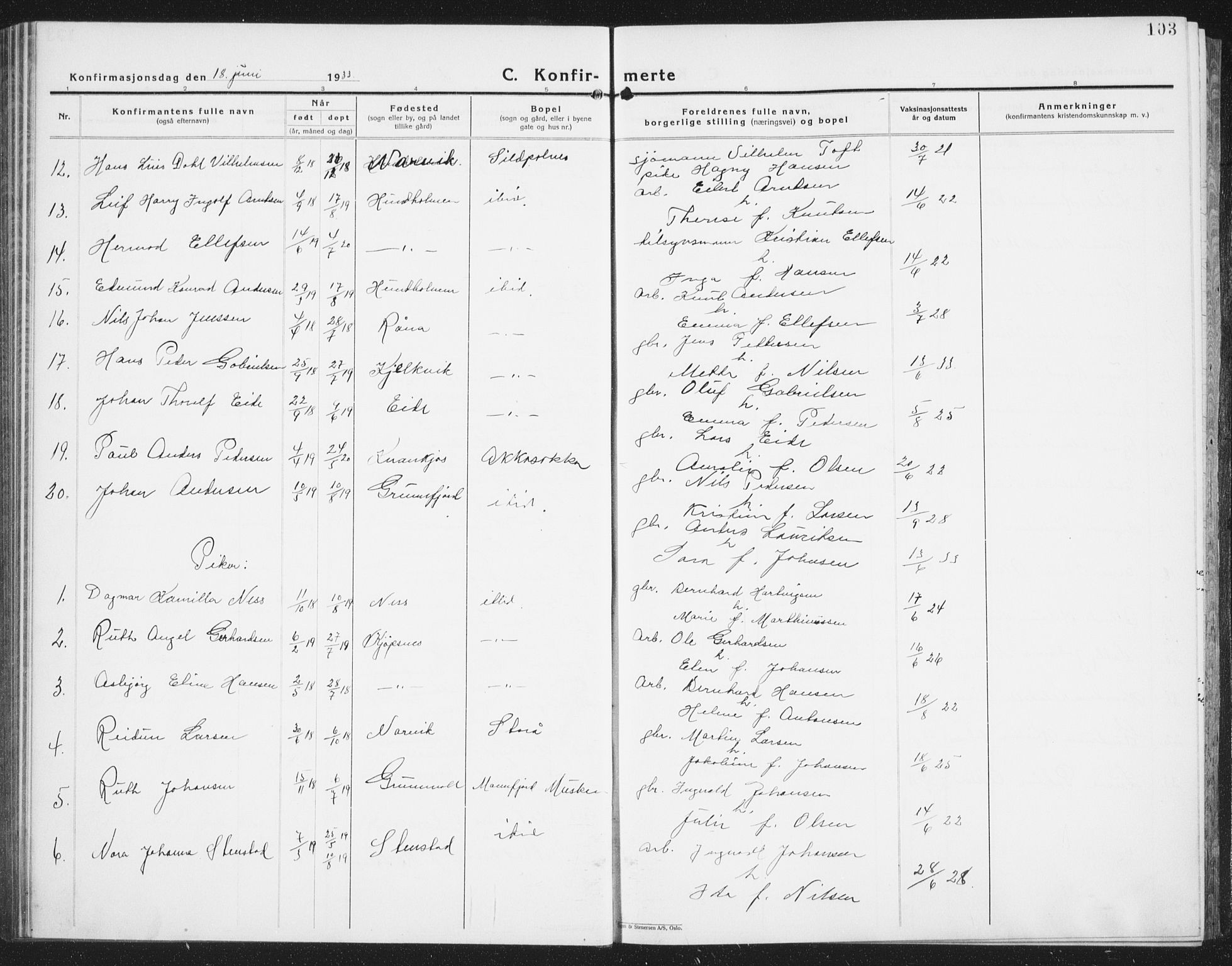 Ministerialprotokoller, klokkerbøker og fødselsregistre - Nordland, SAT/A-1459/861/L0879: Parish register (copy) no. 861C05, 1926-1939, p. 103