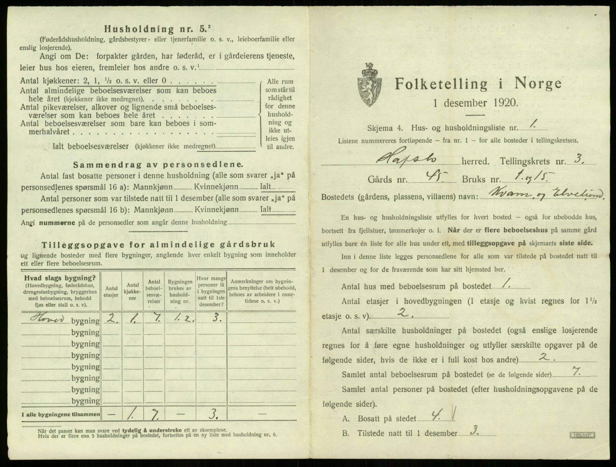 SAB, 1920 census for Hafslo, 1920, p. 200