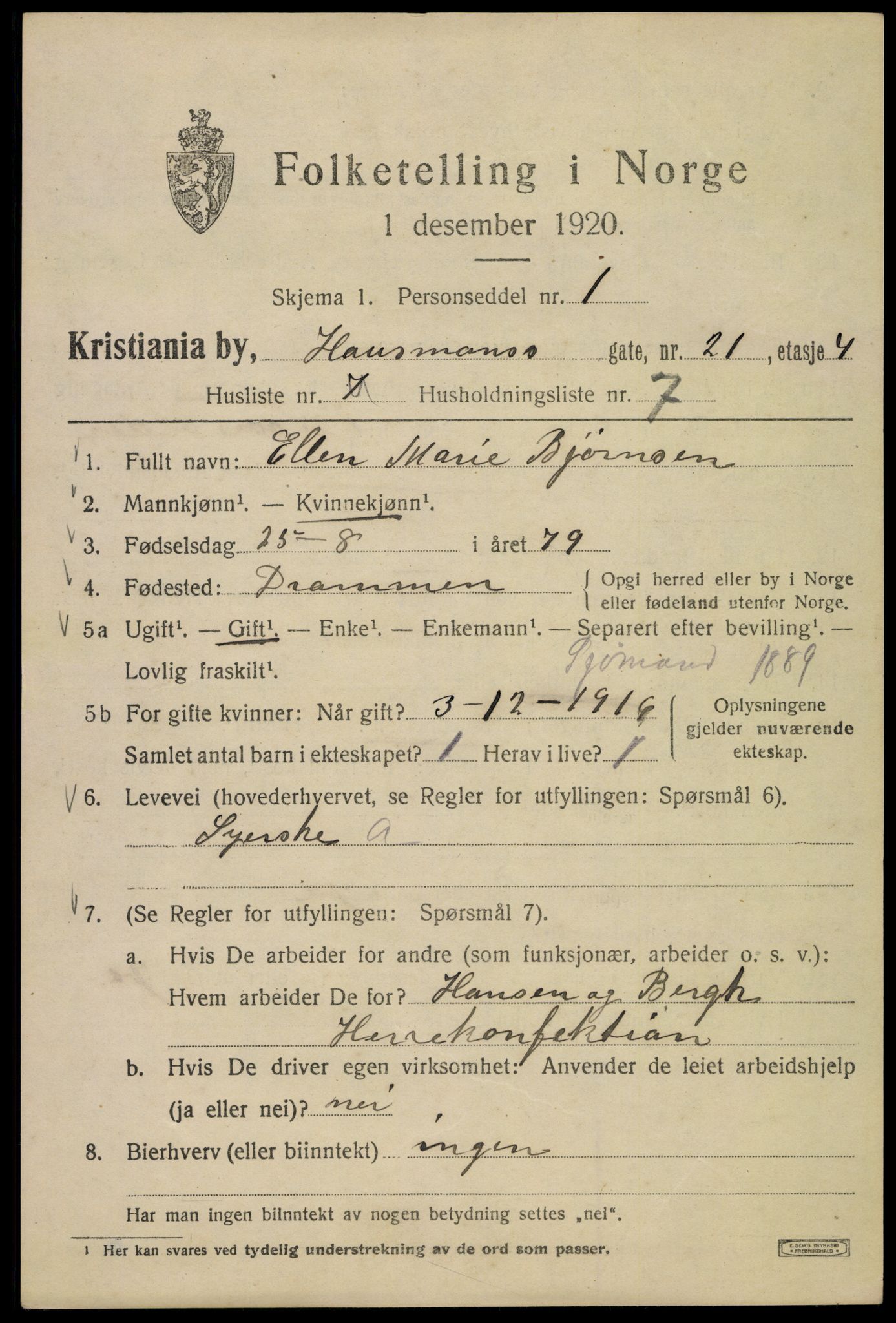 SAO, 1920 census for Kristiania, 1920, p. 273073