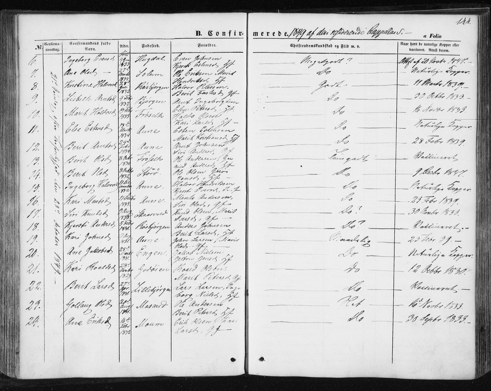 Ministerialprotokoller, klokkerbøker og fødselsregistre - Sør-Trøndelag, SAT/A-1456/687/L1000: Parish register (official) no. 687A06, 1848-1869, p. 144
